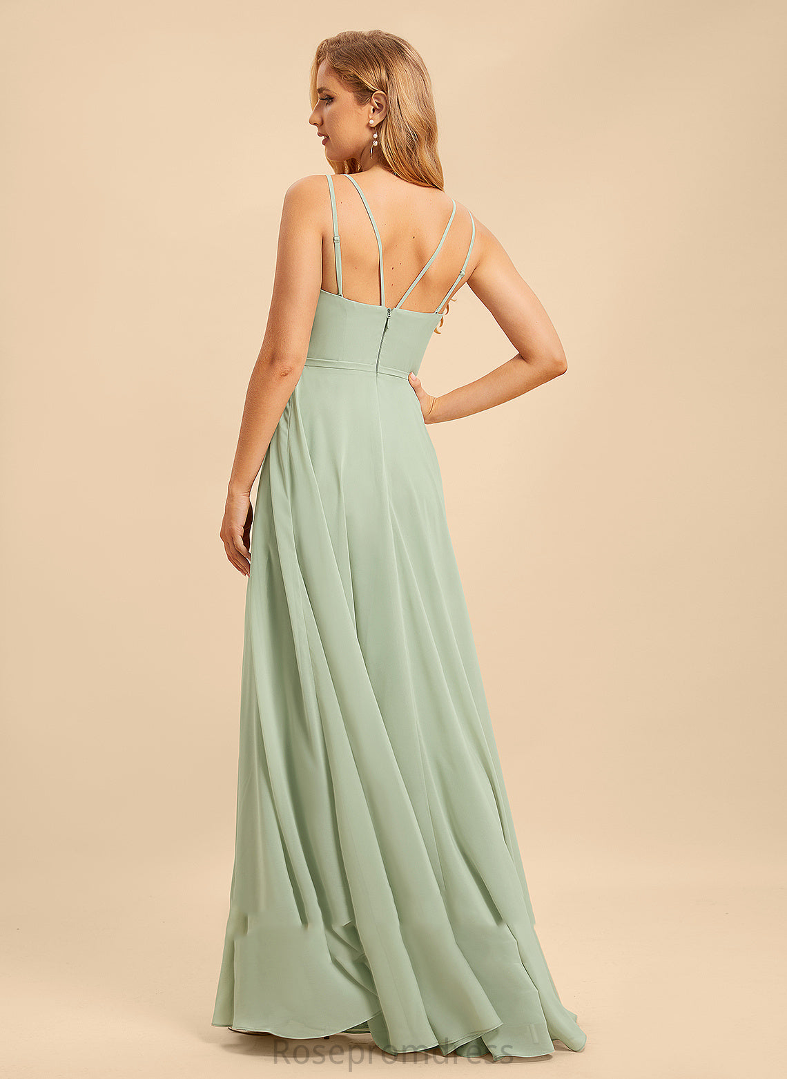 A-Line Fabric Length Floor-Length Neckline SplitFront SquareNeckline Embellishment Silhouette Hailie A-Line/Princess Sleeveless Bridesmaid Dresses