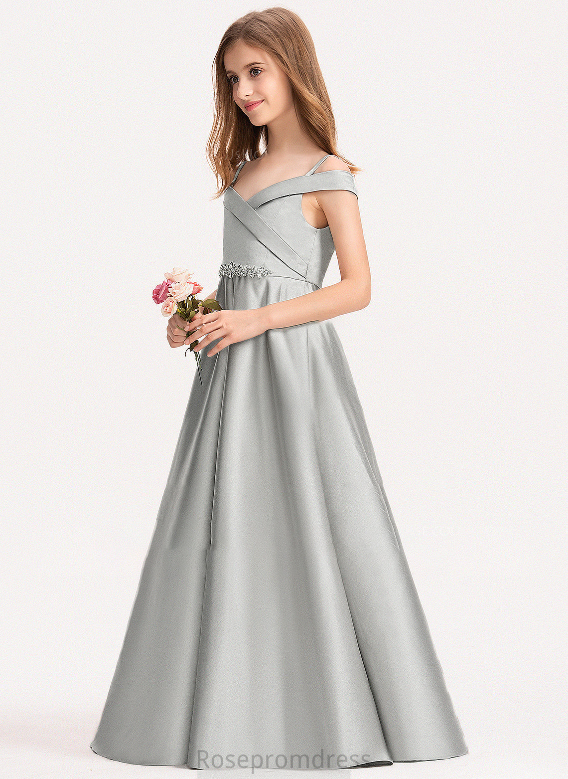 Floor-Length Off-the-Shoulder Junior Bridesmaid Dresses Satin Hadley Ball-Gown/Princess