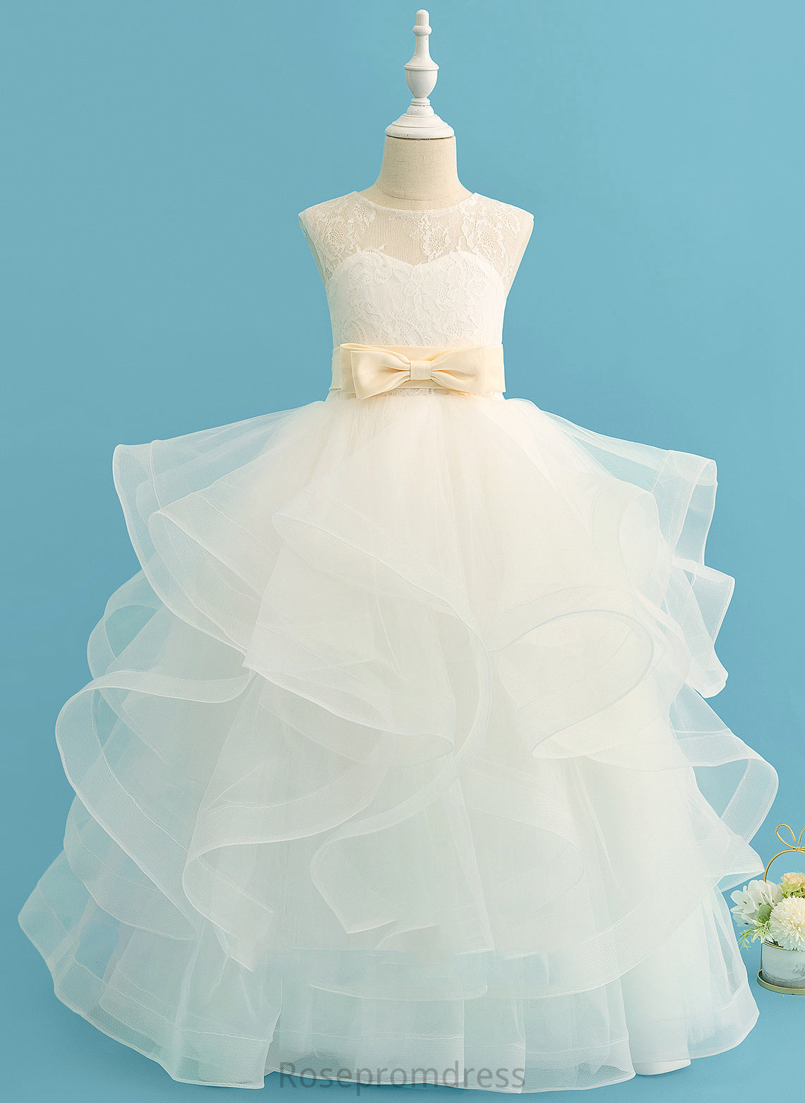 Bow(s) (Detachable sash) Girl Scoop With - Flower Girl Dresses Dress Kyra Neck Satin/Tulle/Lace Floor-length Ball-Gown/Princess Sleeveless Flower