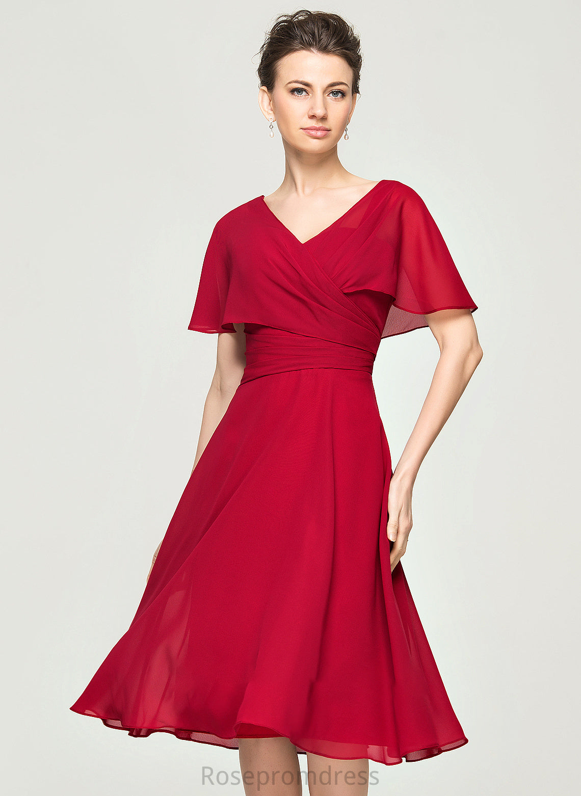 Ruffle Dress Kailey Mother of Knee-Length A-Line Mother of the Bride Dresses the Chiffon V-neck With Bride