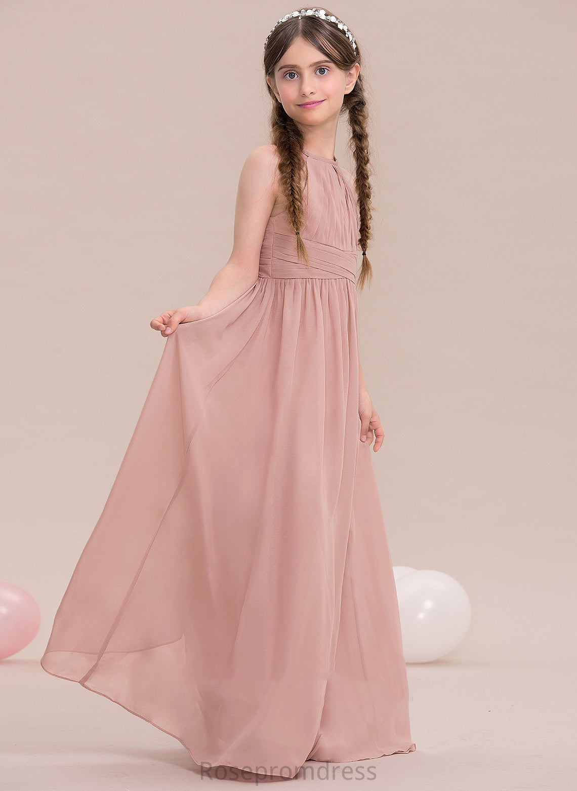 Scoop With A-Line Alannah Chiffon Neck Floor-Length Ruffle Junior Bridesmaid Dresses