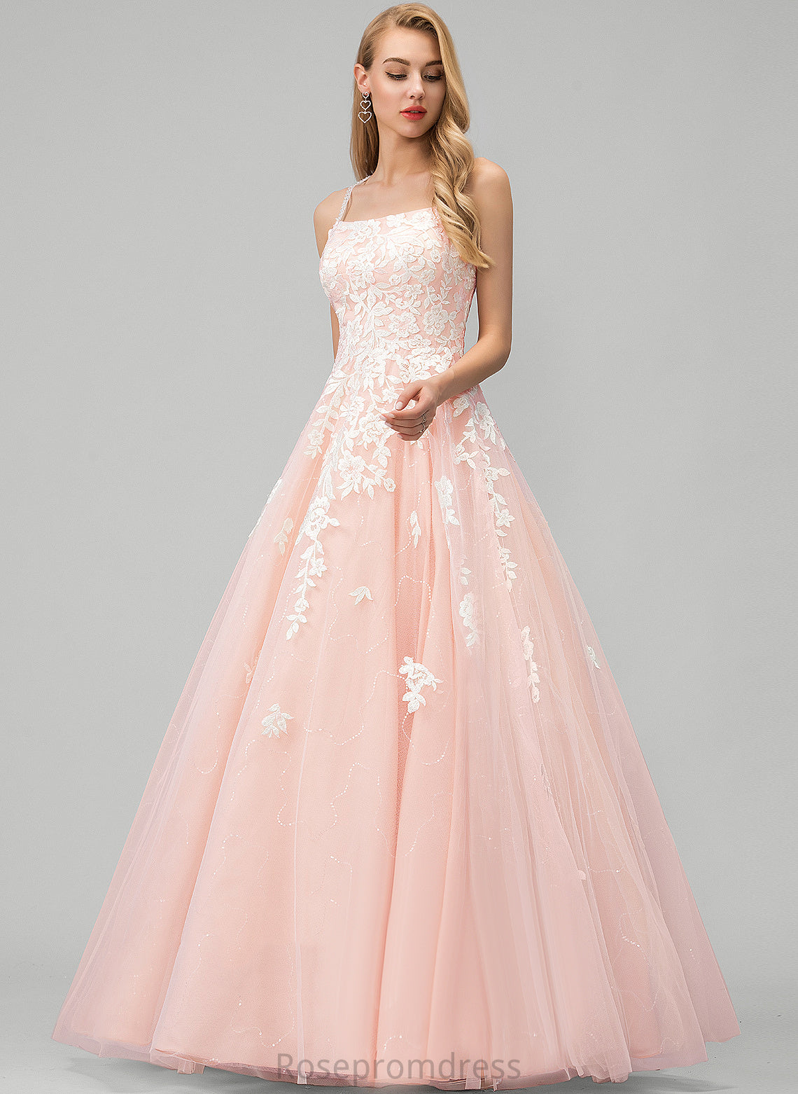 Alia Prom Dresses Tulle Floor-Length Square Sequins Ball-Gown/Princess With Lace