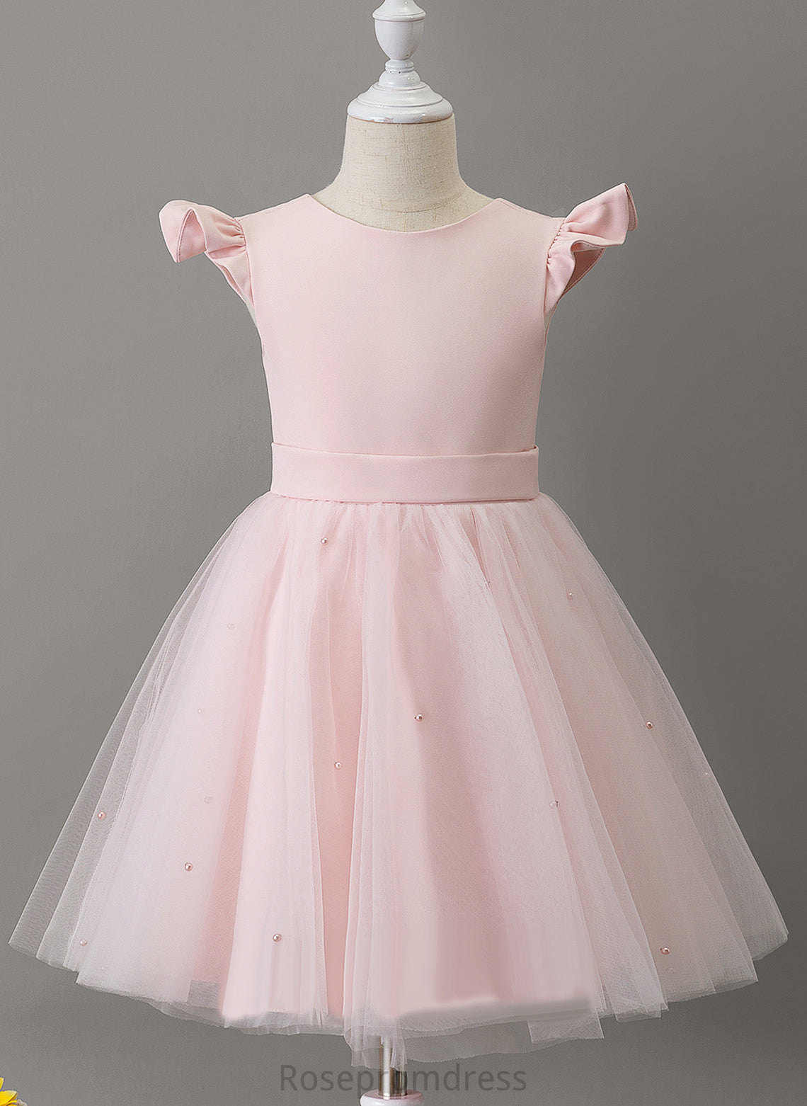 Knee-length A-Line Ruffles/Beading/Bow(s) Neck Scoop Flower Dress Girl Flower Girl Dresses Tulle Sleeveless Juliet With