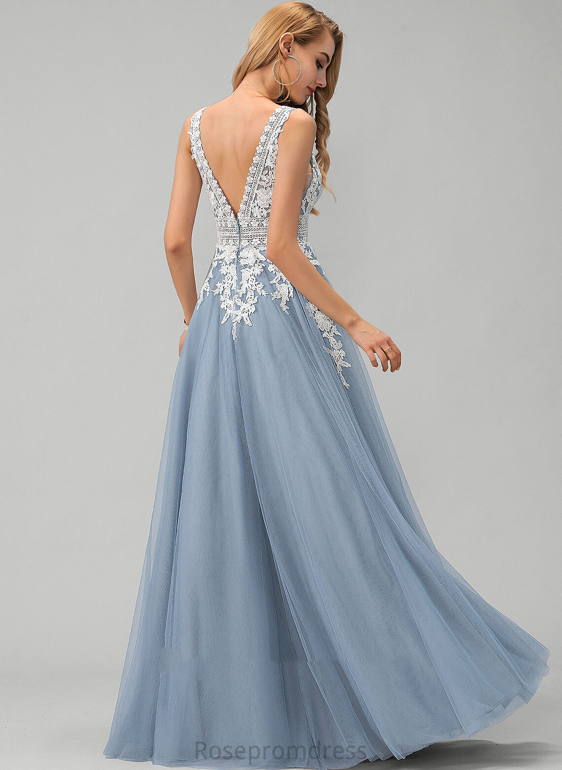 V-neck Floor-Length Kathleen Tulle Prom Dresses Ball-Gown/Princess