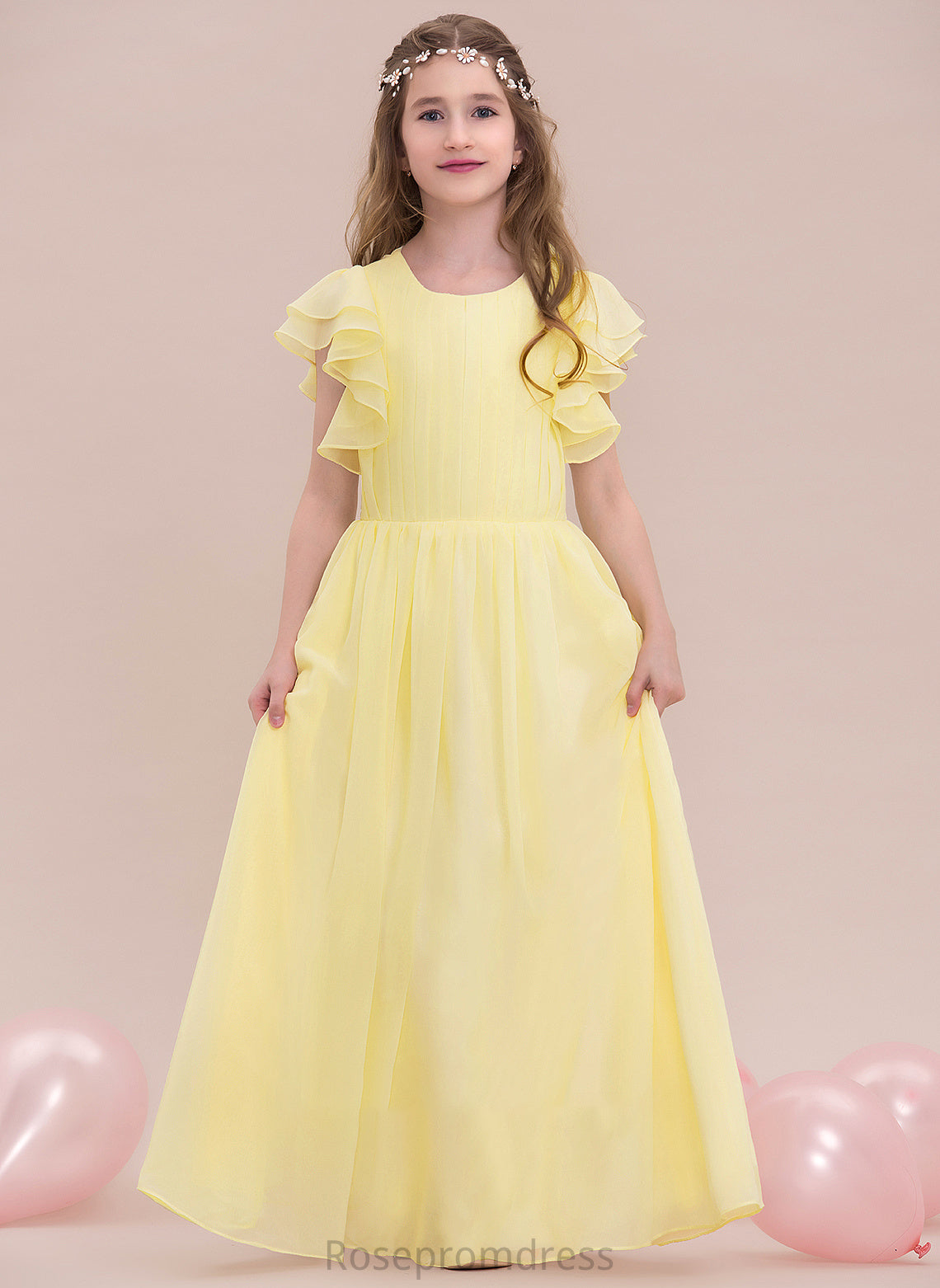 A-LineScoopNeckFloor-LengthChiffonJuniorBridesmaidDressWithRuffleCascadingRuffles#123850 Junior Bridesmaid Dresses Anabella