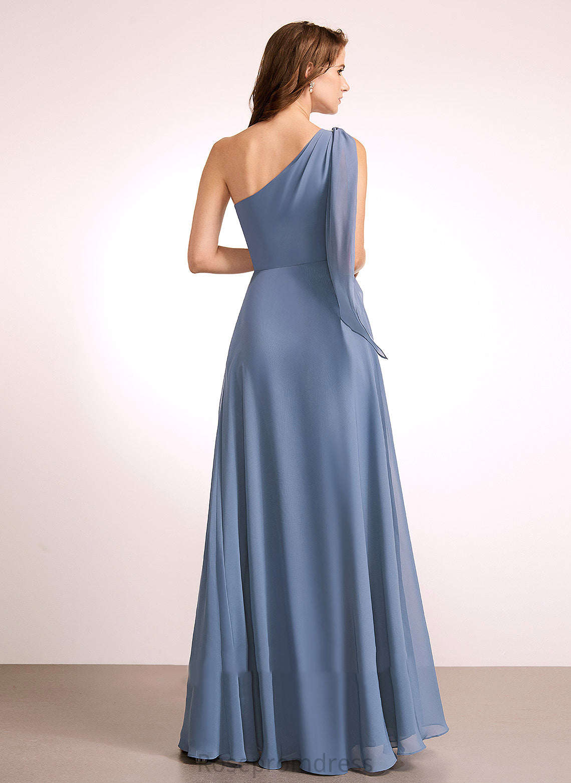 Fabric Silhouette Embellishment Bow(s) Floor-Length One-Shoulder A-Line Length Neckline Salome Natural Waist V-Neck Bridesmaid Dresses