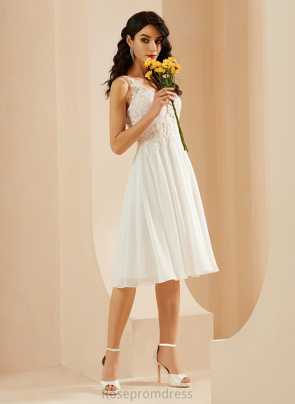 Dress Sequins Chiffon A-Line Wedding Dresses Lace V-neck Nancy Knee-Length Wedding With