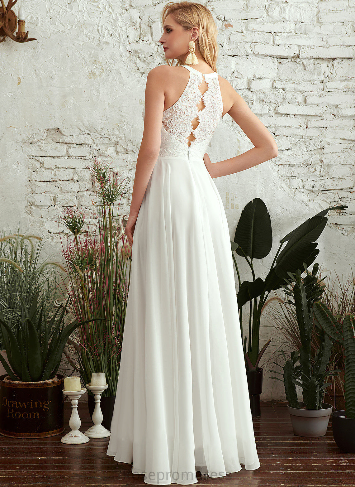 Scoop Brylee Dress Wedding A-Line Lace Chiffon Wedding Dresses Floor-Length