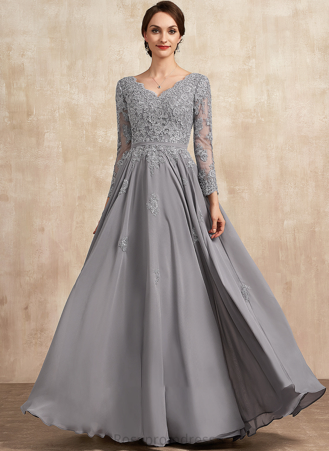 Floor-Length the Bride Mother Lace V-neck A-Line Chiffon Dress Mother of the Bride Dresses Jazlyn of