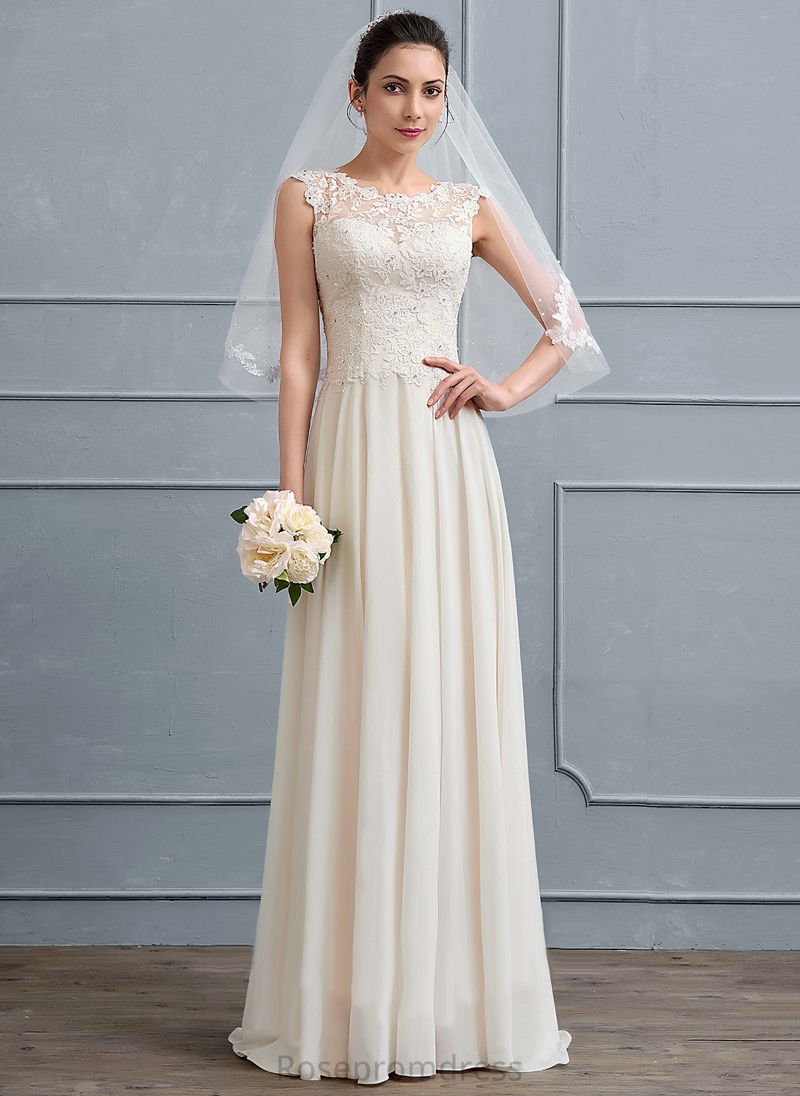 Moriah Lace Sequins Wedding Floor-Length Scoop Dress A-Line With Wedding Dresses Beading Chiffon