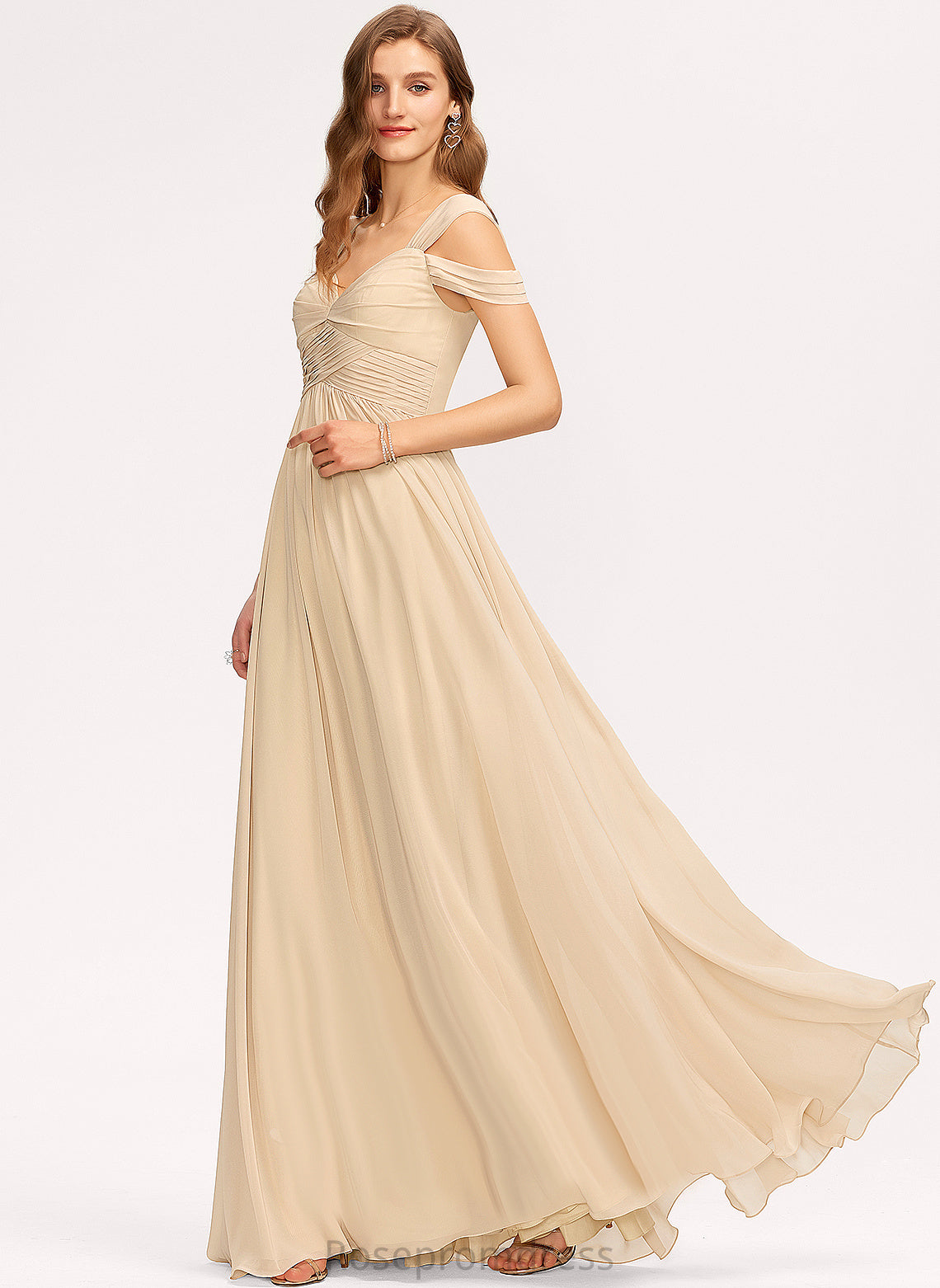 Fabric Length Neckline Embellishment Silhouette ColdShoulder A-line V-Neck Floor-Length Rylee Floor Length Short Sleeves Bridesmaid Dresses