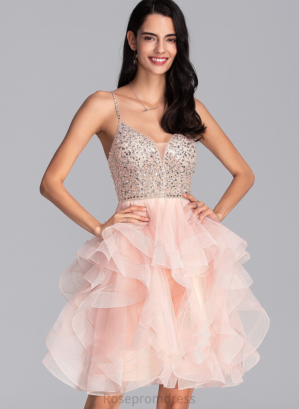 Dress V-neck Tulle Knee-Length Ball-Gown/Princess With Halle Beading Homecoming Dresses Homecoming Sequins