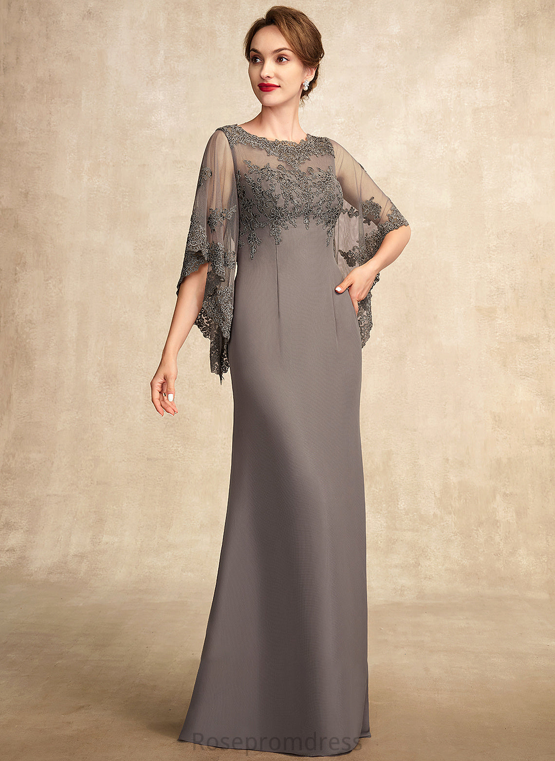 Bride Mother Scoop Chiffon Neck Dress Sheath/Column Floor-Length the of Lace Georgia Mother of the Bride Dresses