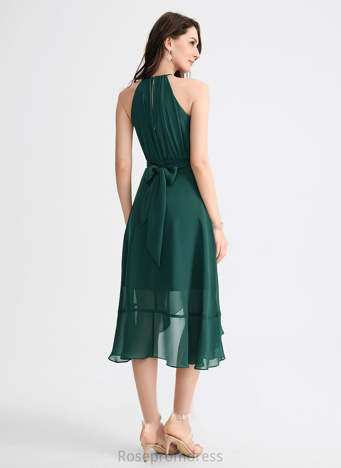 Asymmetrical Chiffon Cocktail Dresses Cocktail A-Line Bow(s) With Stacy Ruffle Neck Scoop Dress