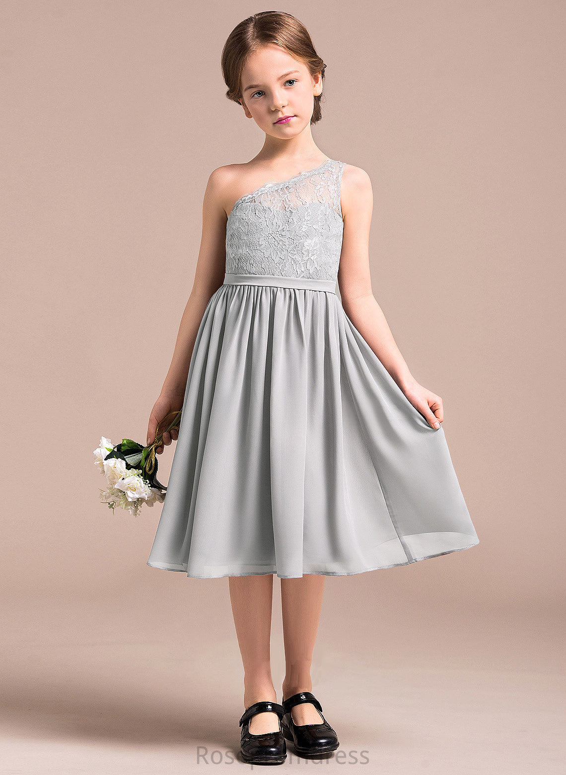 Chiffon One-Shoulder Knee-Length A-Line Harmony Junior Bridesmaid Dresses Lace