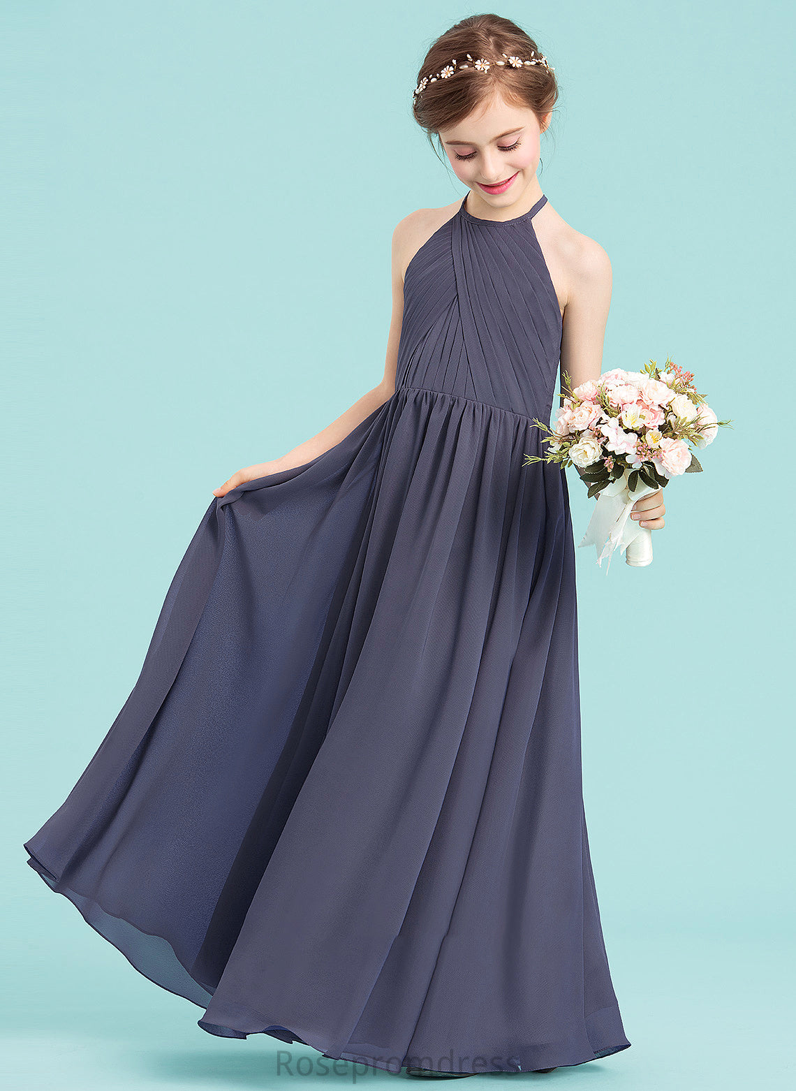 Chiffon Junior Bridesmaid Dresses Floor-Length A-Line Ruffle Scoop Neck Kaitlyn With