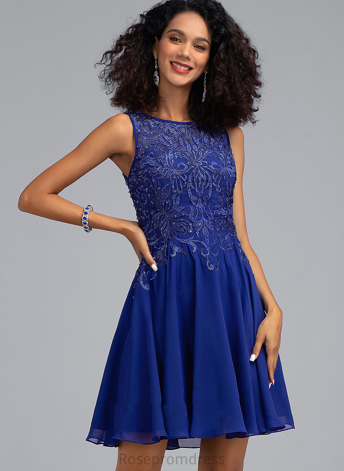 Homecoming With Eileen Chiffon Beading Dress Scoop Lace Short/Mini Homecoming Dresses A-Line Neck