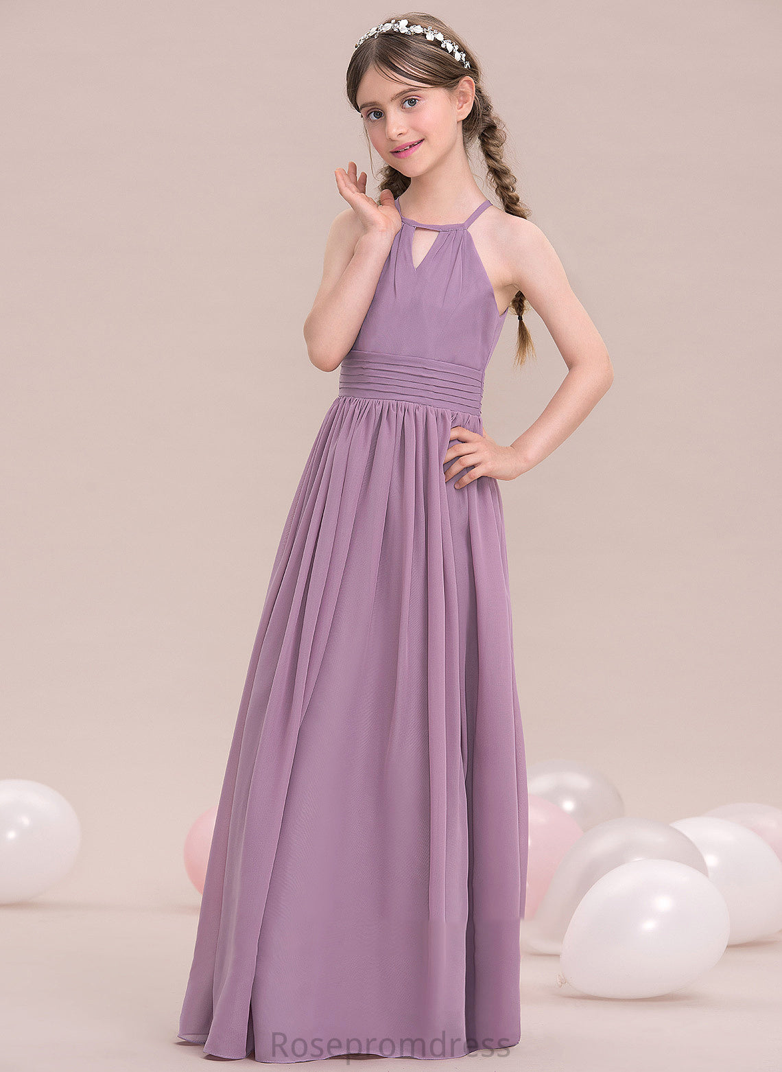 Aliya A-LineScoopNeckFloor-LengthChiffonJuniorBridesmaidDressWithRuffle#119580 Junior Bridesmaid Dresses