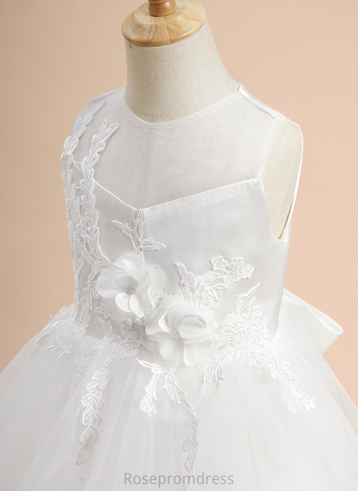 Neck Knee-length Ashleigh Flower Satin/Tulle With Flower Girl Dresses Girl Scoop Sleeveless Lace/Flower(s)/Bow(s) - A-Line Dress