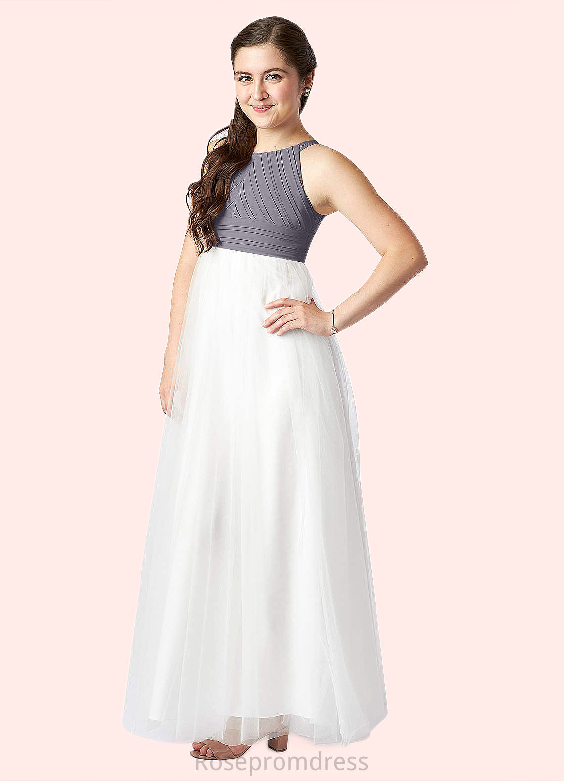 Riley A-Line Pleated Chiffon Floor-Length Junior Bridesmaid Dress SRSP0020008