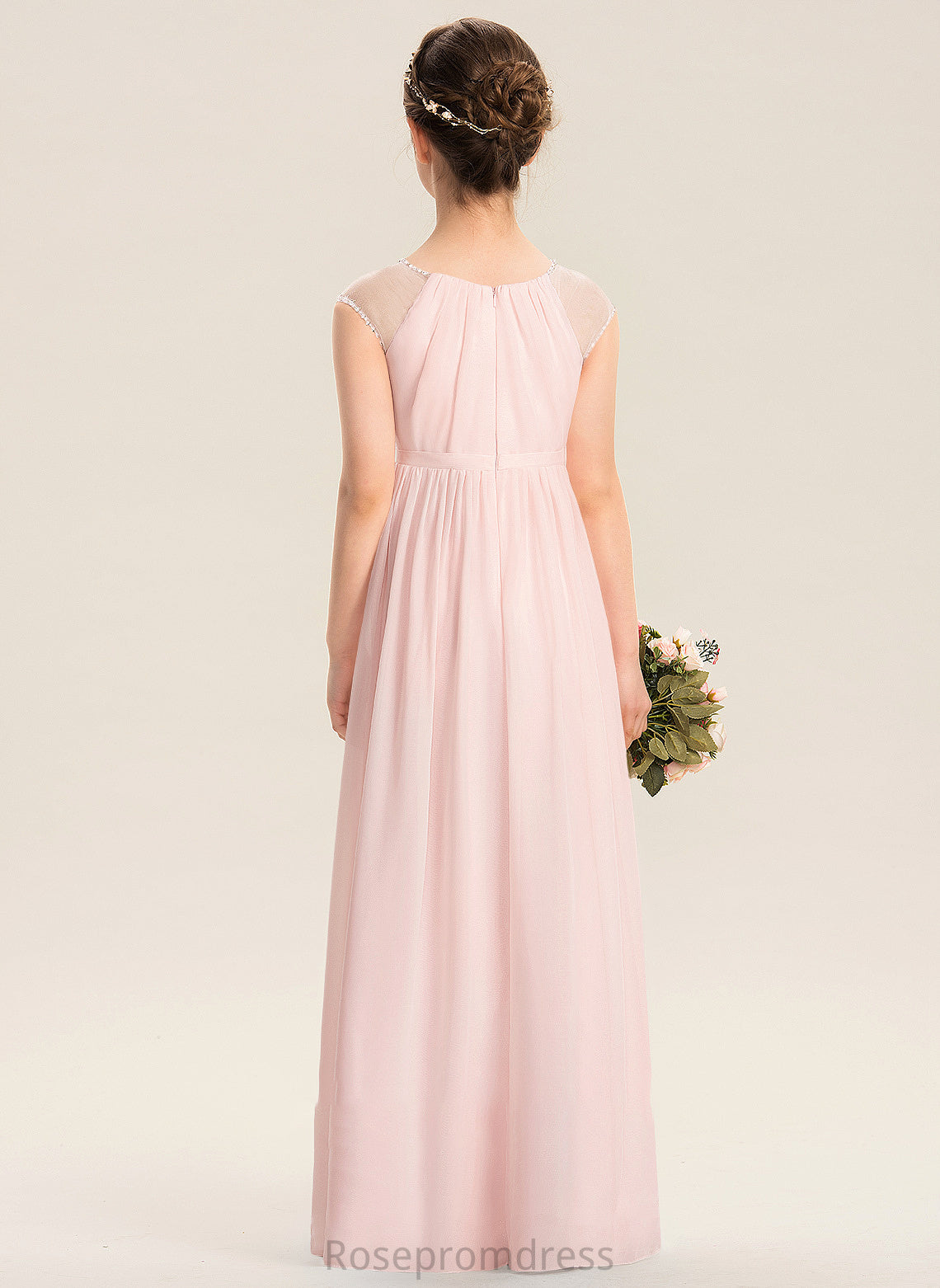 With A-Line Gracelyn Floor-Length Scoop Beading Neck Sequins Chiffon Junior Bridesmaid Dresses