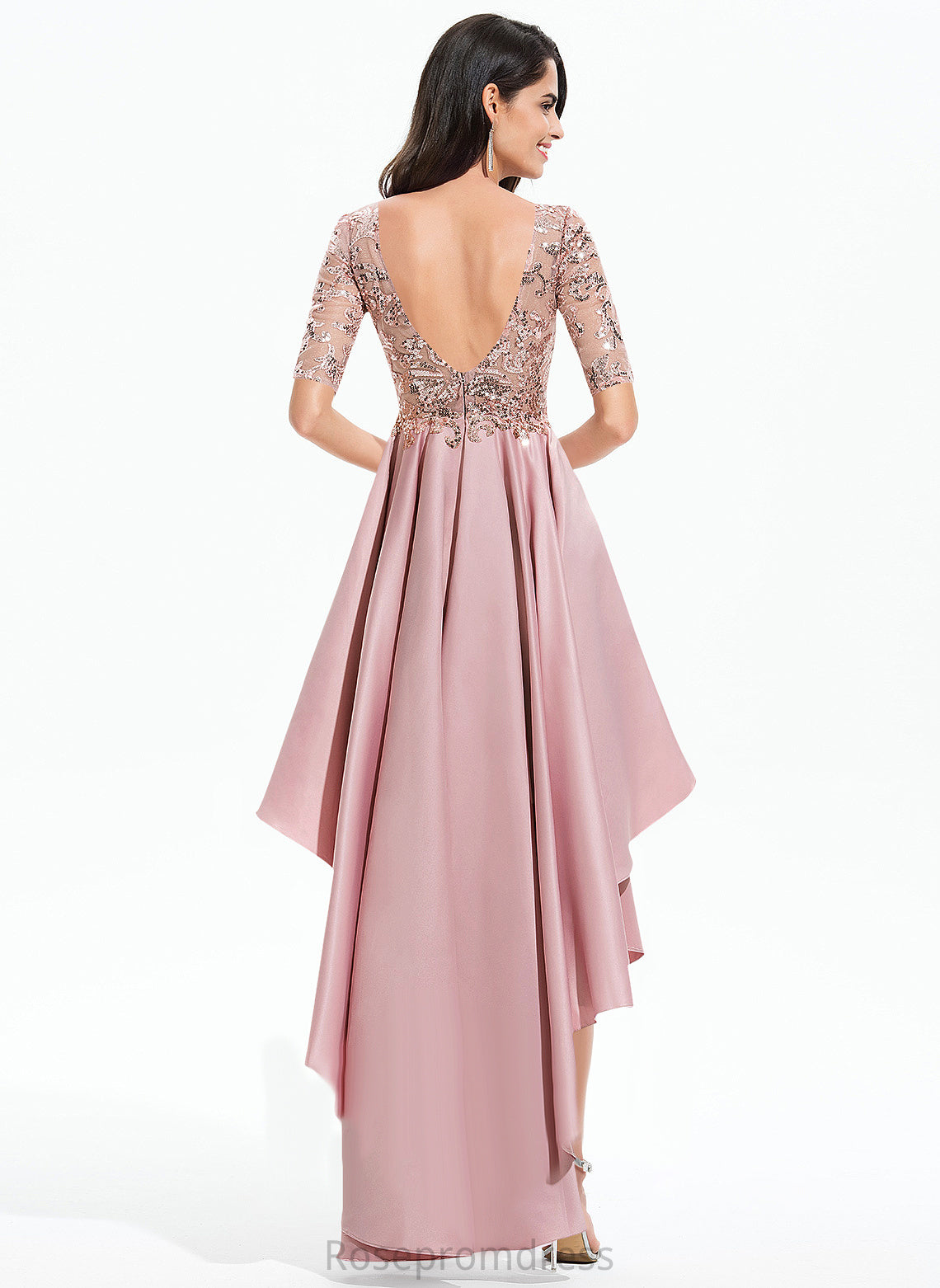 Sequins With A-Line Prom Dresses Lesly Satin Asymmetrical Scoop