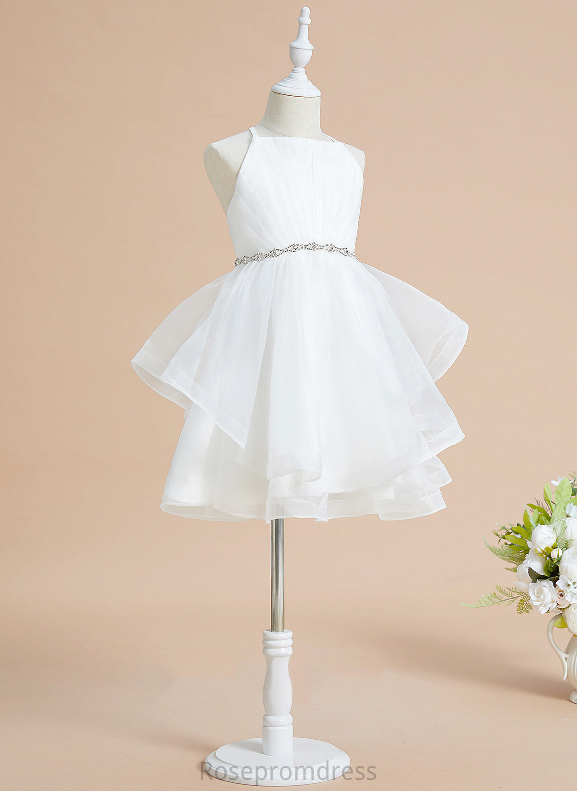 Dress - Knee-length Macy Neckline Square Tulle A-Line Girl Flower Girl Dresses Flower Beading With Sleeveless