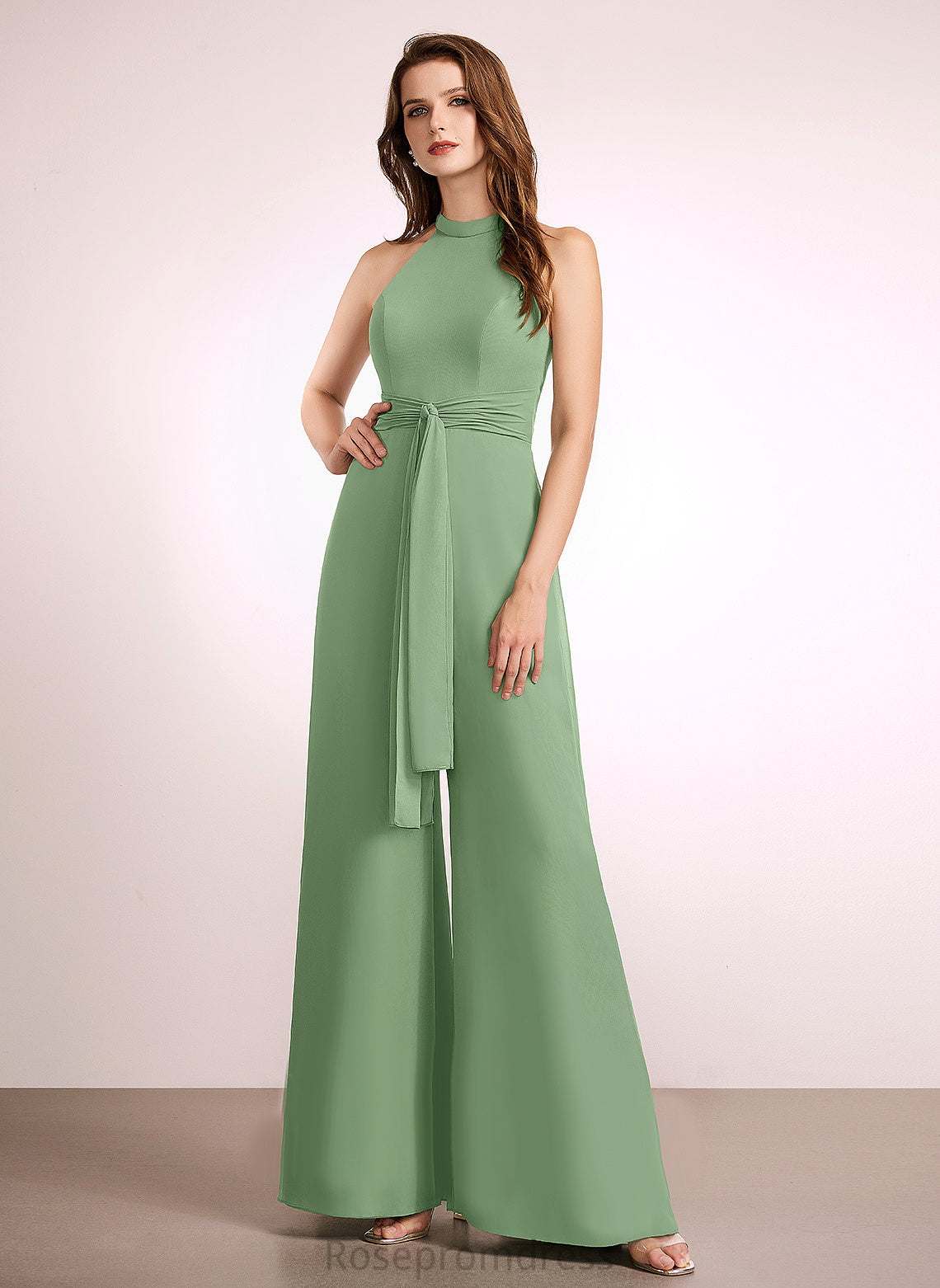 Bow Floor-Length Fabric Neckline HighNeck Straps&Sleeves Embellishment Length Ida Bridesmaid Dresses