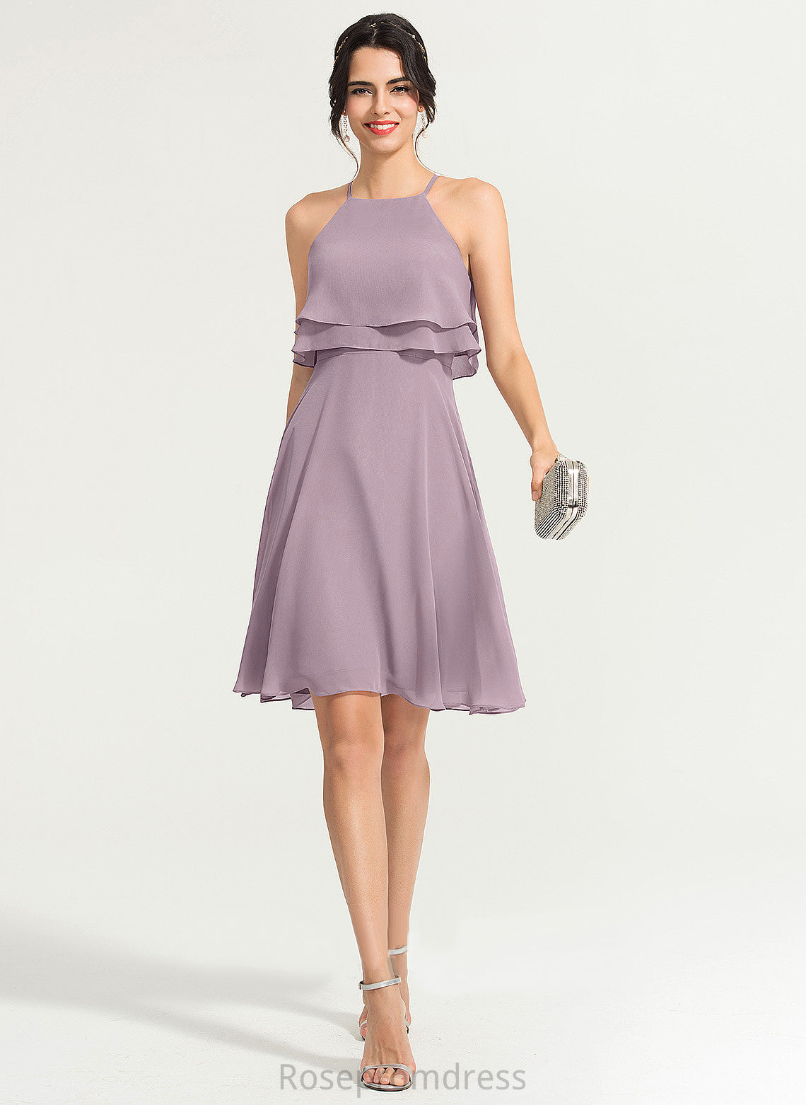 Neckline Cocktail Dresses Dress Brenda Chiffon Cocktail A-Line Knee-Length Square