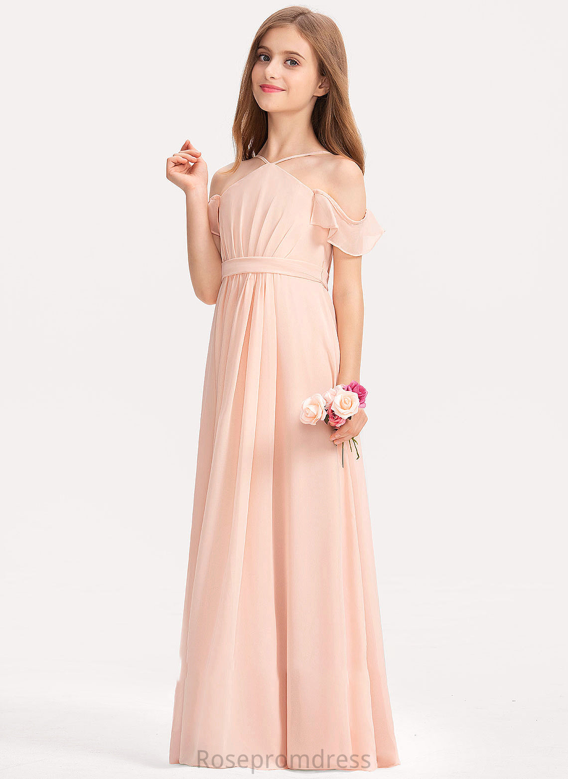 Justice With Junior Bridesmaid Dresses Floor-Length Chiffon Bow(s) Ruffle V-neck A-Line