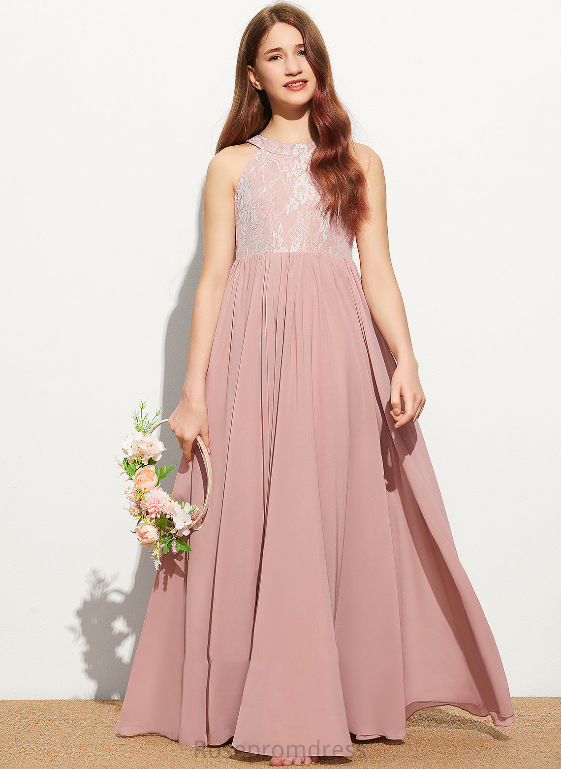 Floor-Length Lace With Scoop Sequins Junior Bridesmaid Dresses Neck A-Line Lilia Chiffon