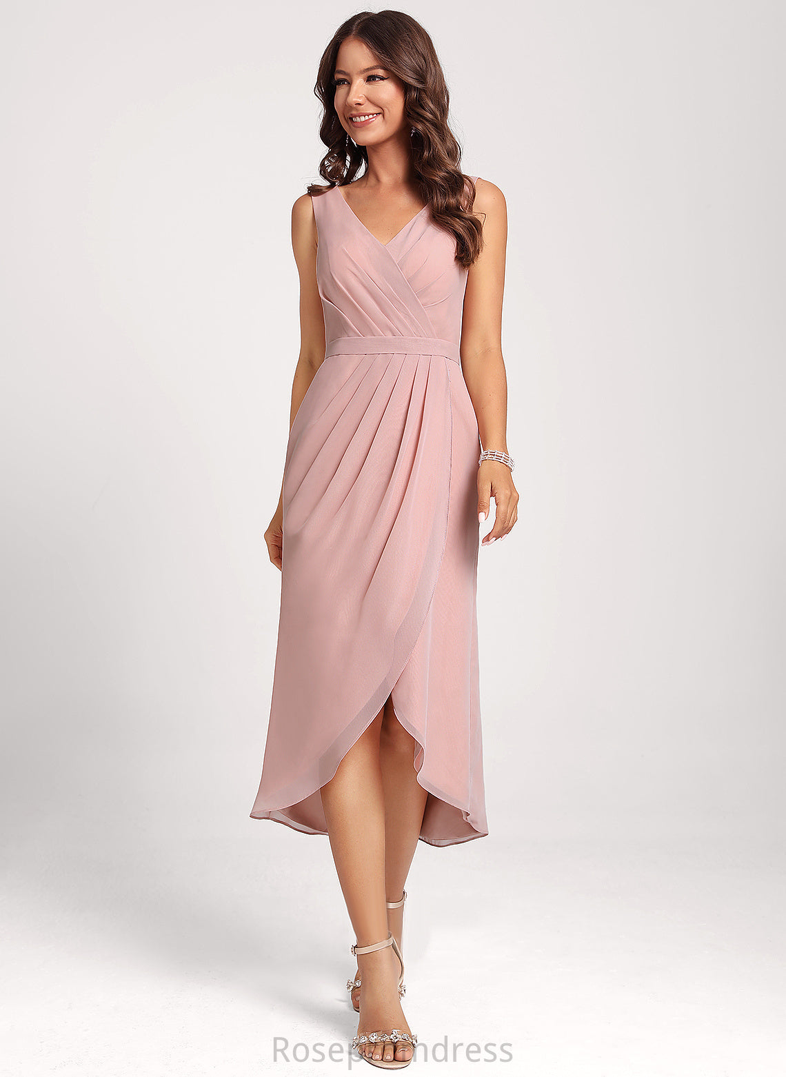 Thirza Chiffon Dress V-neck Cocktail Asymmetrical Sheath/Column Club Dresses