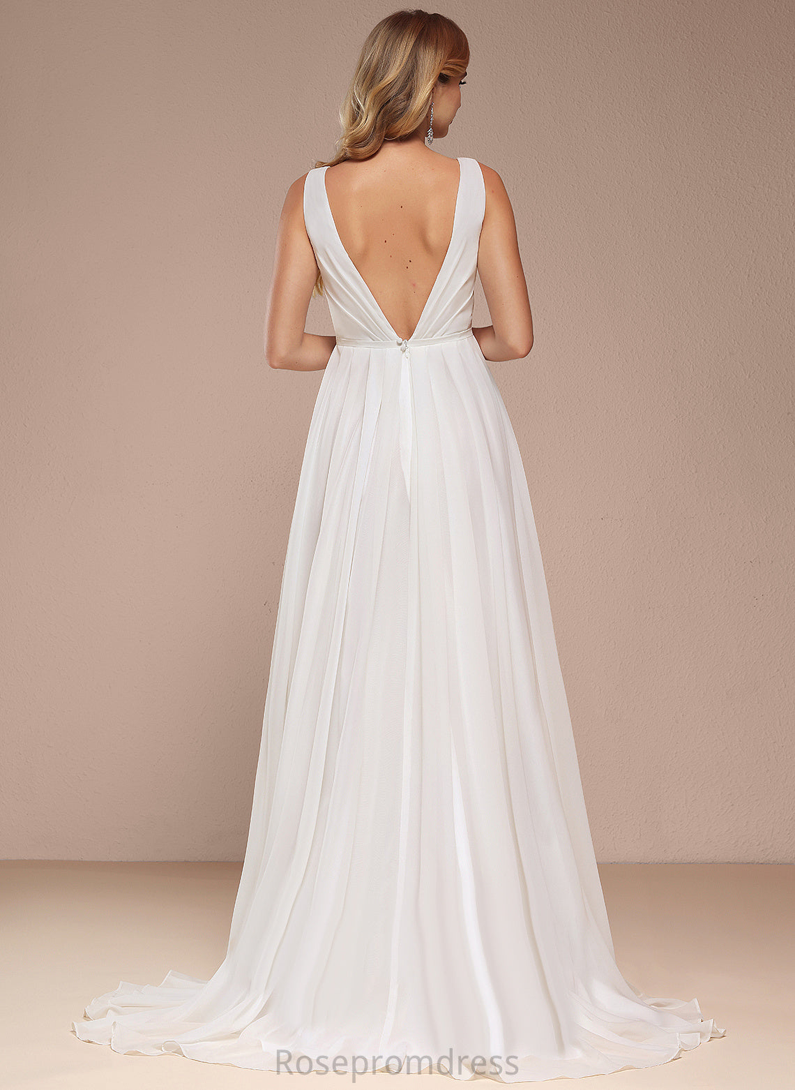 With Bow(s) Train Dress Wedding Sweep Wedding Dresses A-Line V-neck Chiffon Grace