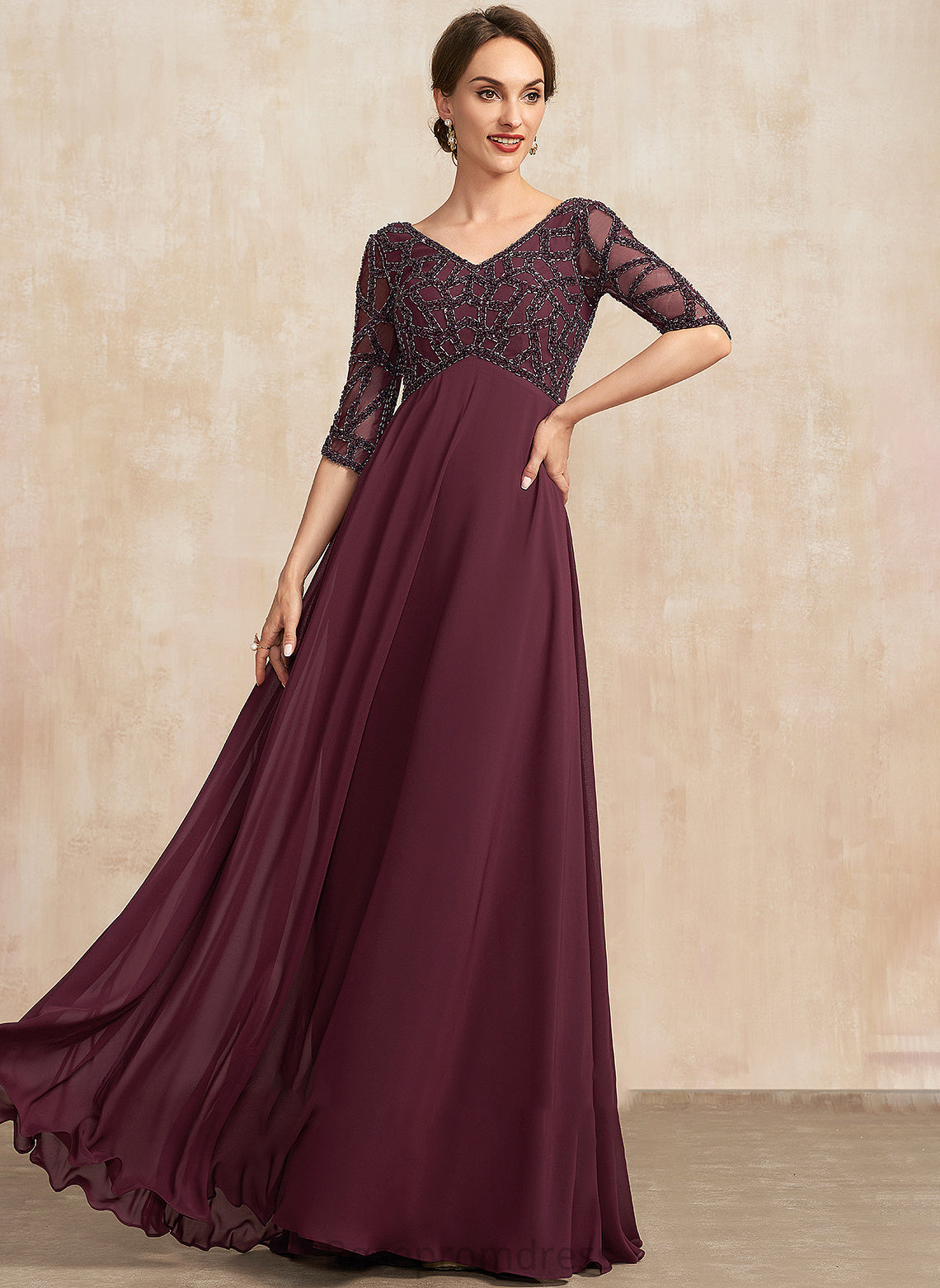 Floor-Length With Mother of the Bride Dresses the Chiffon Bride Beading Dress Empire Anabelle of V-neck Mother