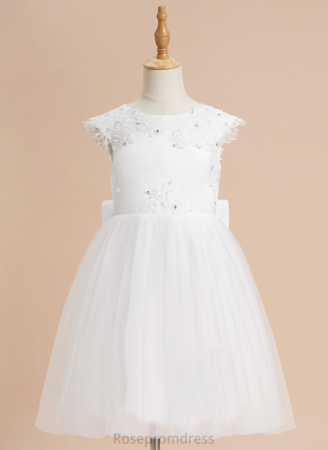 Girl Flower Girl Dresses A-Line With Tulle - Neck Flower Beading/Sequins/Bow(s) Serena Sleeveless Scoop Knee-length Dress