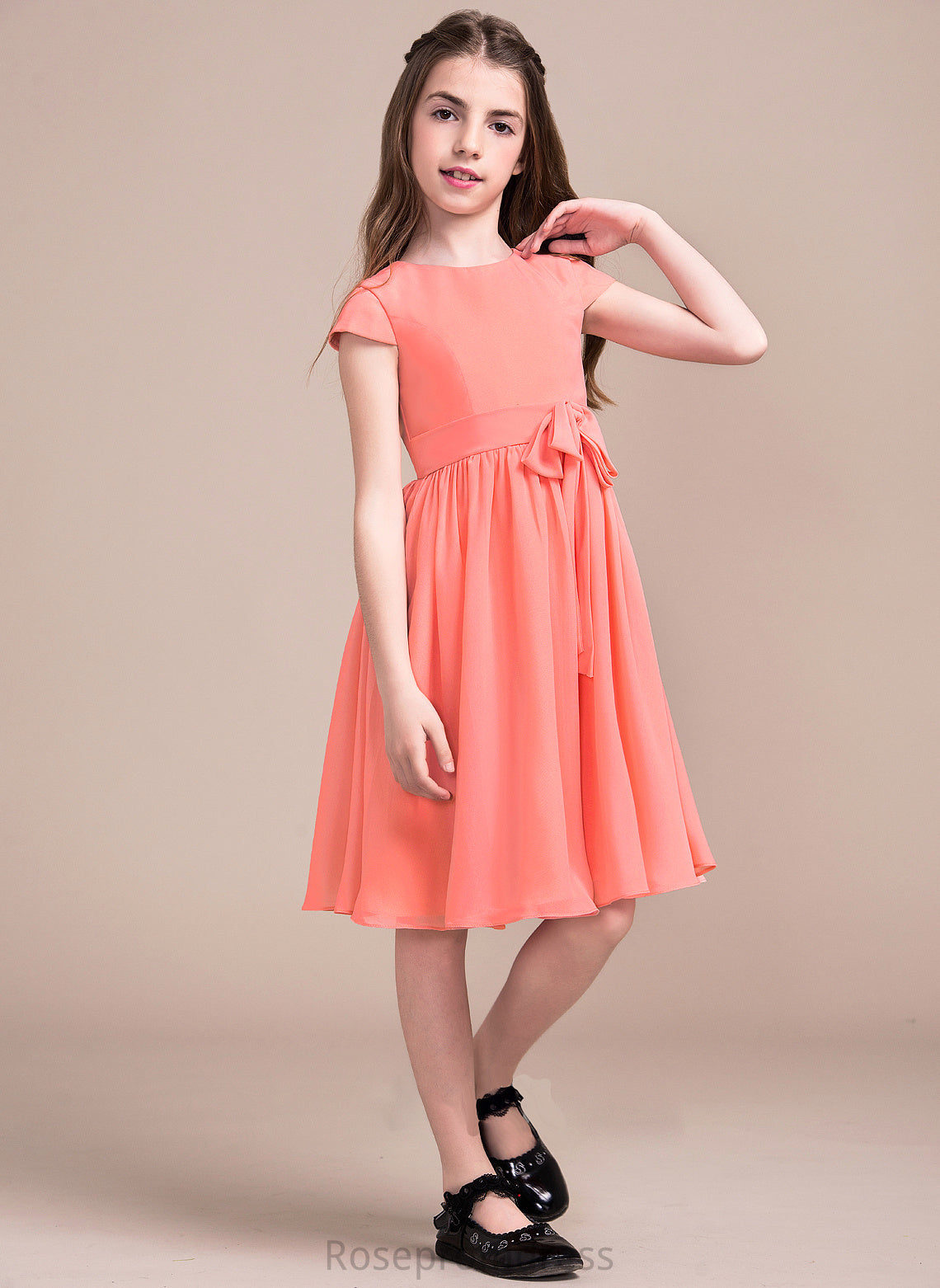 Bow(s) Neck Chiffon With Scoop Junior Bridesmaid Dresses A-Line Knee-Length Jocelyn