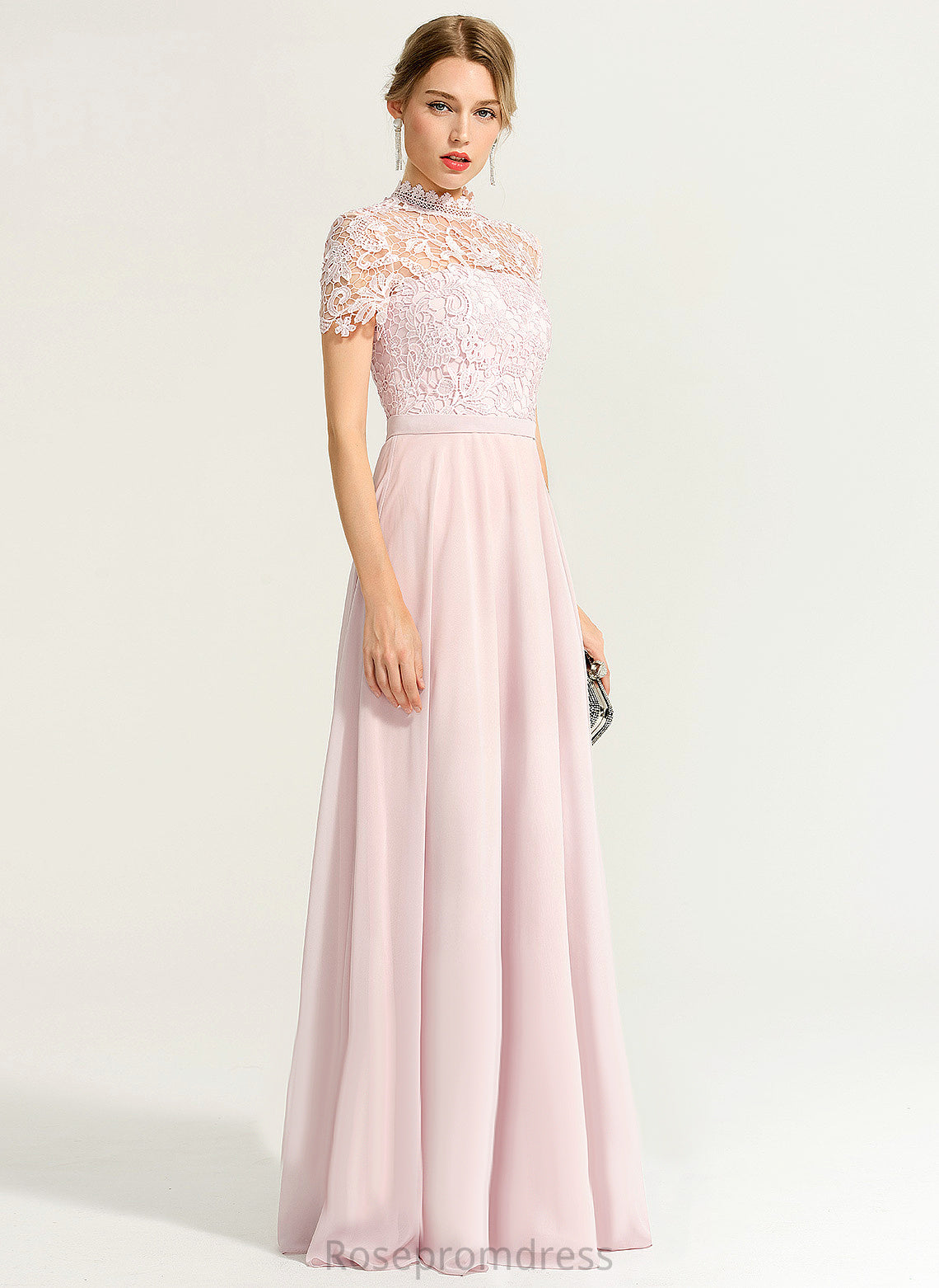 Straps&Sleeves Fabric Lace Illusion Floor-Length Silhouette A-Line Neckline HighNeck Length Hana Bridesmaid Dresses