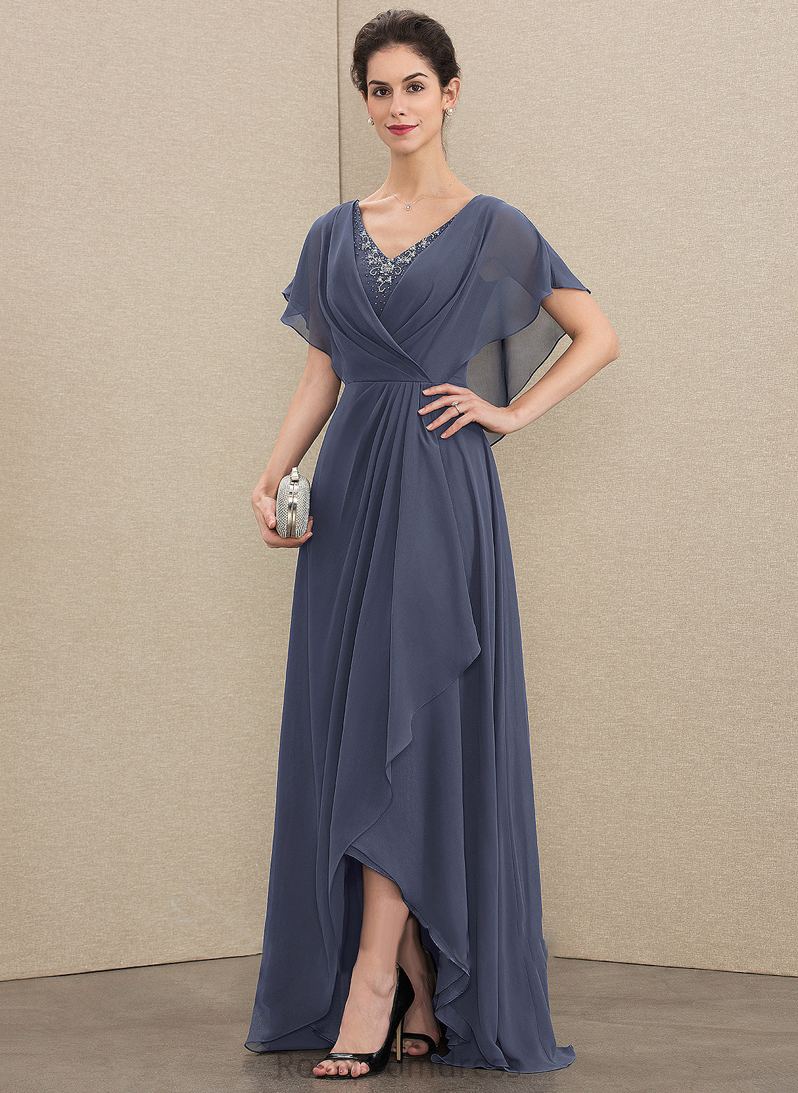 V-neck Bride Laura Chiffon With Sequins the Beading of Dress A-Line Mother of the Bride Dresses Mother Asymmetrical