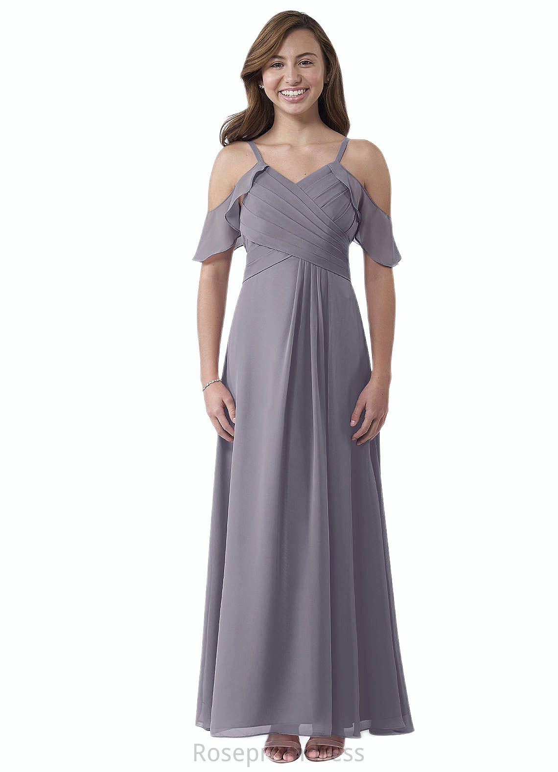 Arianna A-Line Off the Shoulder Chiffon Floor-Length Junior Bridesmaid Dress SRSP0020001