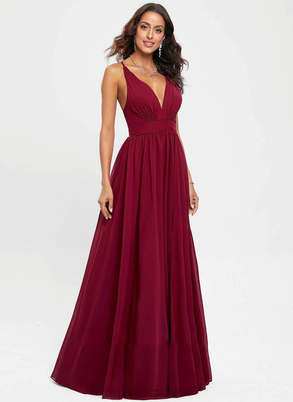 V-neck Floor-Length Prom Dresses Damaris A-Line Chiffon