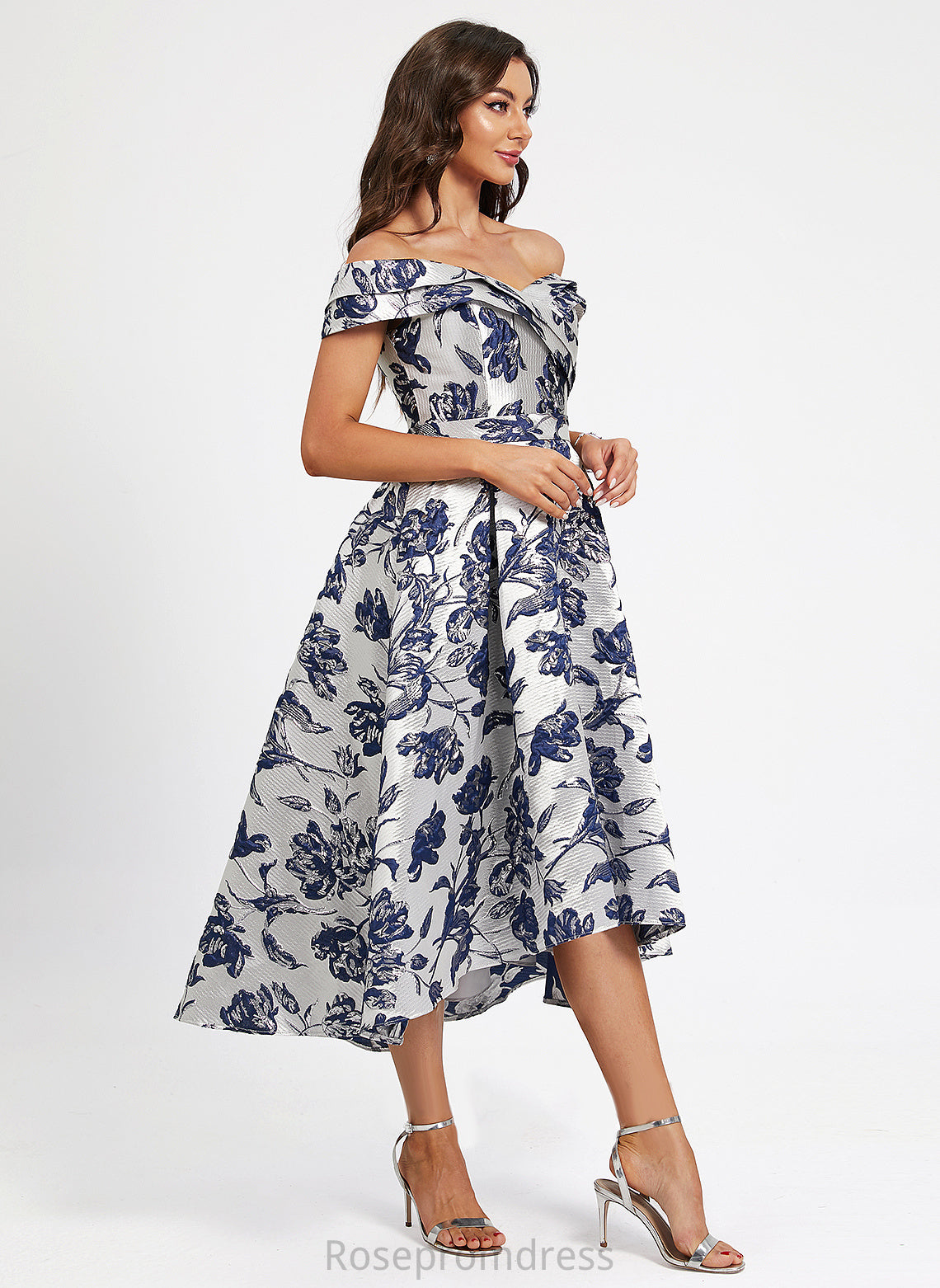 A-Line Asymmetrical With Cocktail Off-the-Shoulder Dress Satin Cocktail Dresses Flower(s) Addyson