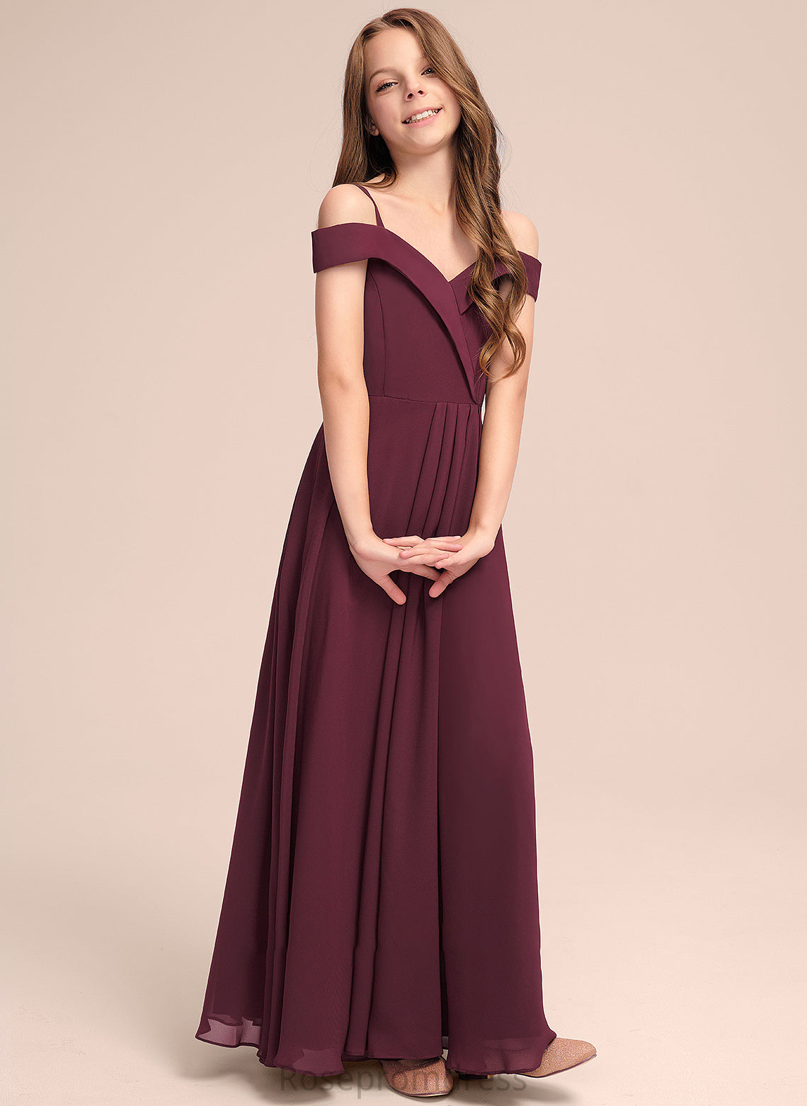 Floor-Length Junior Bridesmaid Dresses Off-the-Shoulder Patti A-Line Chiffon