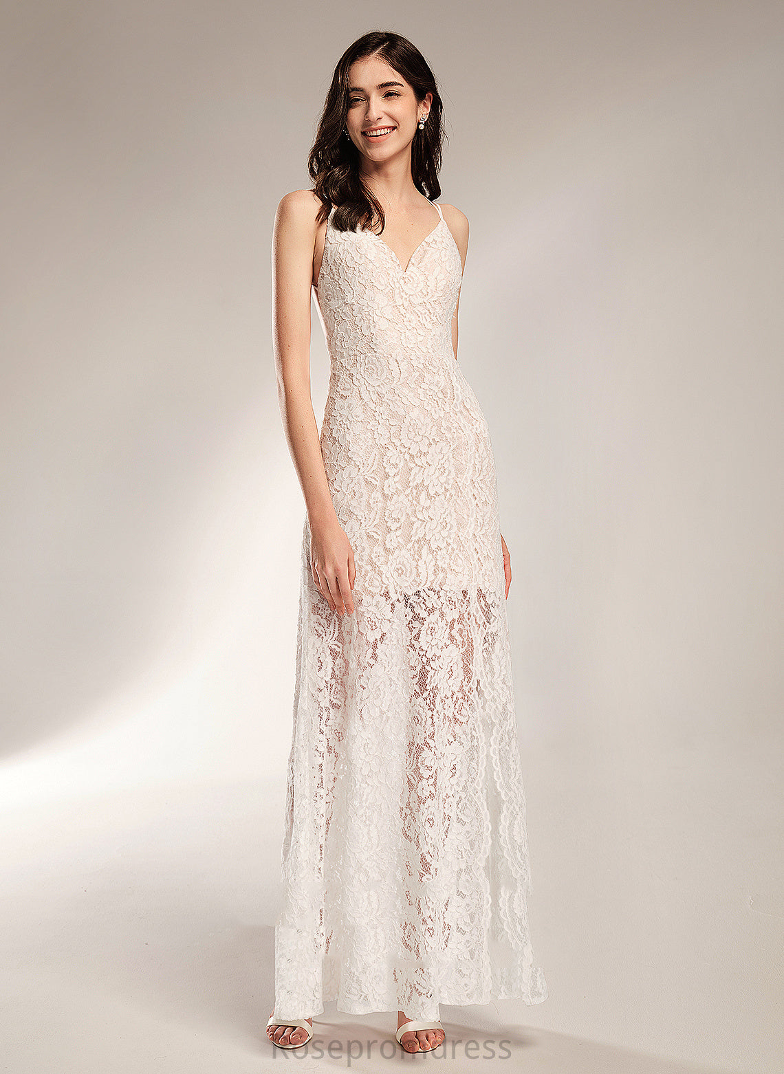 Madeline V-neck Lace Split With Front Floor-Length Sheath/Column Dress Wedding Dresses Wedding