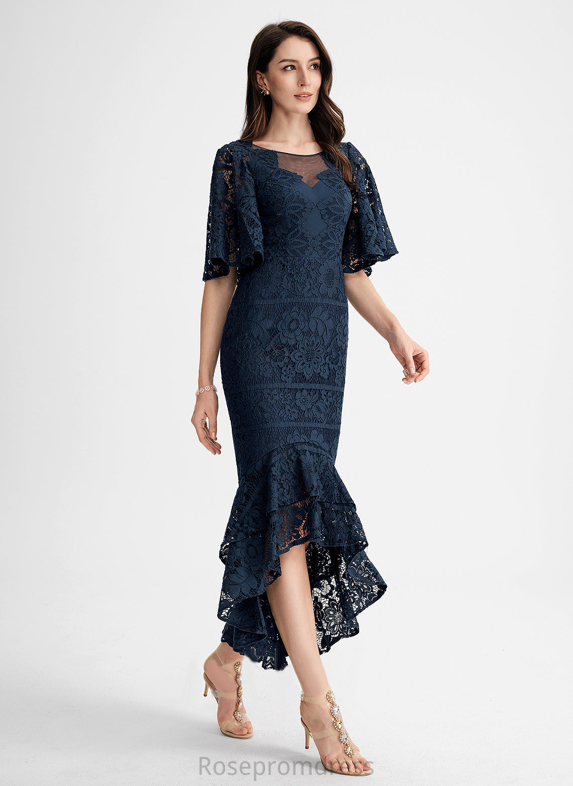 Cocktail Dresses Ruffle With Trumpet/Mermaid Cocktail Dress Neck Alicia Lace Asymmetrical Scoop