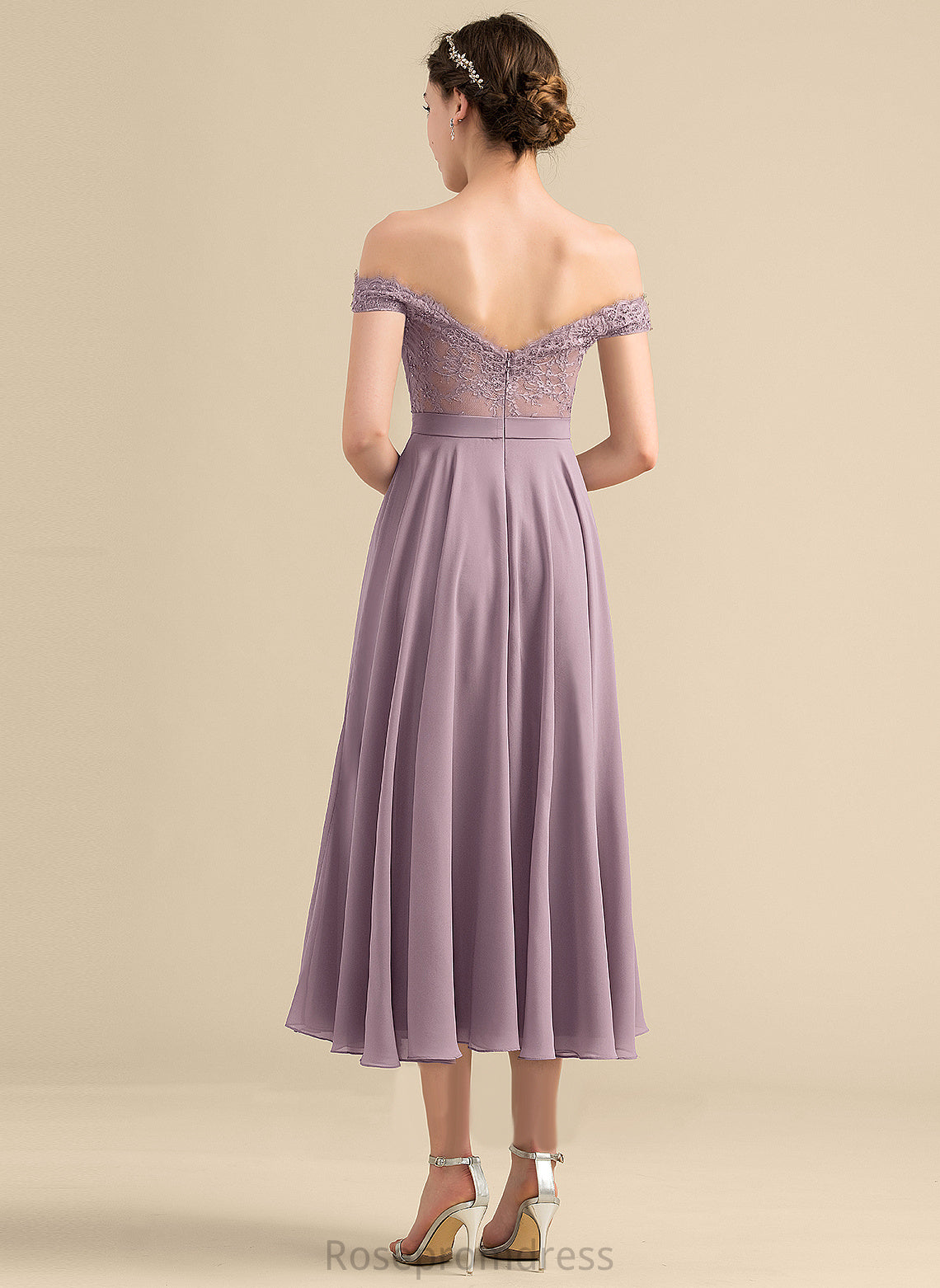 Chiffon Dress With A-Line Beading Jill Off-the-Shoulder Cocktail Dresses Lace Cocktail Tea-Length