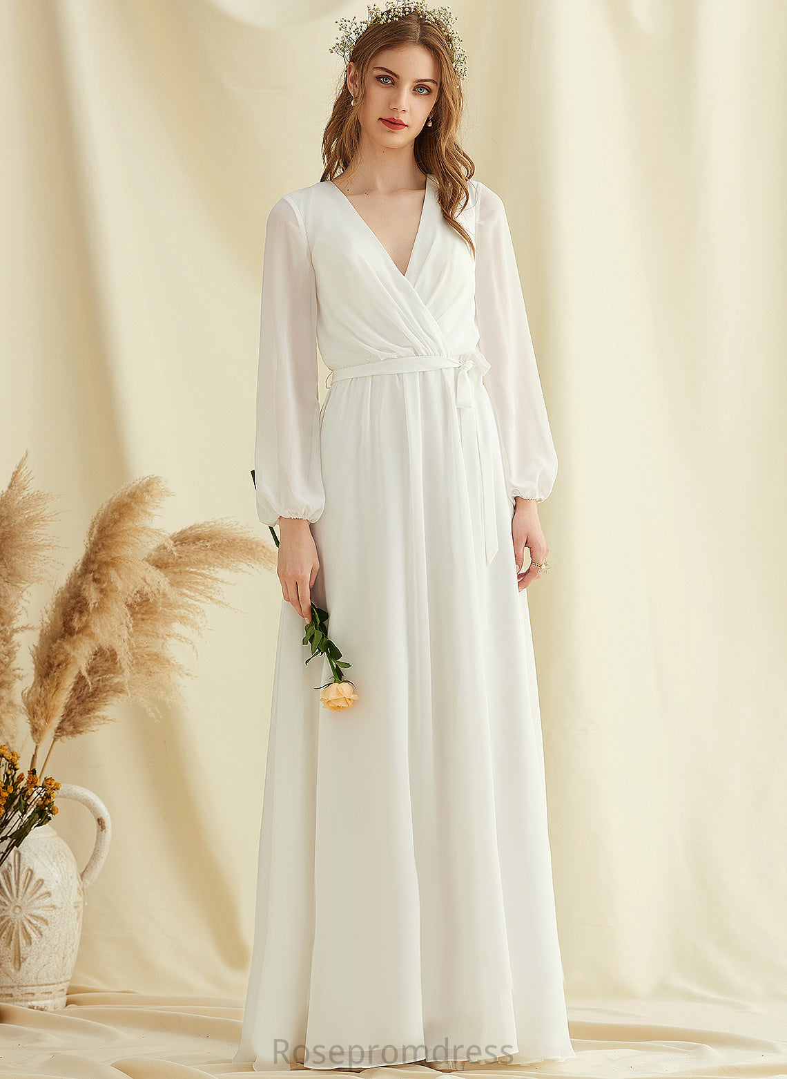 Wedding Dresses Talia A-Line V-neck Chiffon Wedding Dress Floor-Length