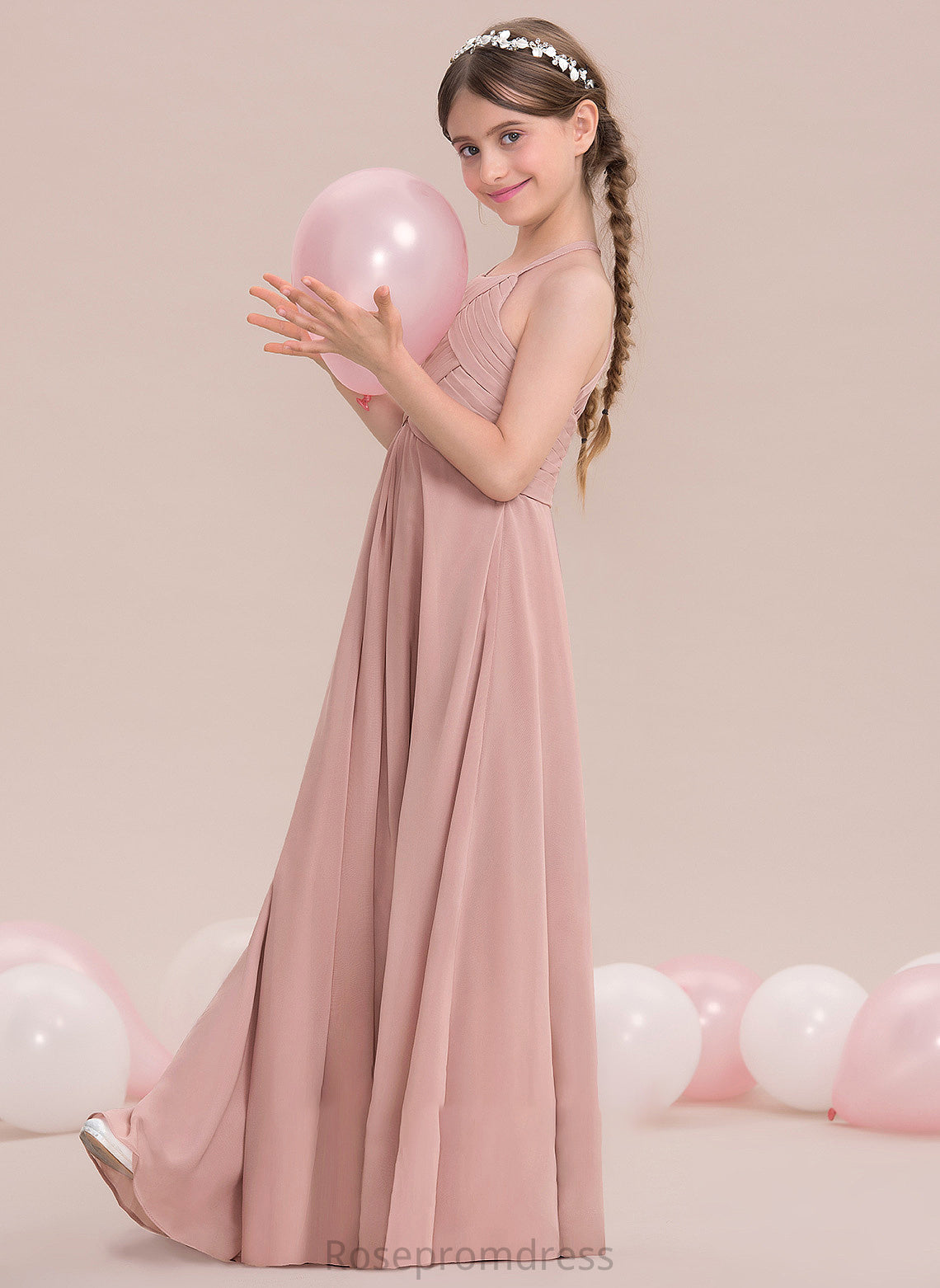 With Chiffon Floor-Length Ruffle Macie Junior Bridesmaid Dresses A-Line Scoop Neck