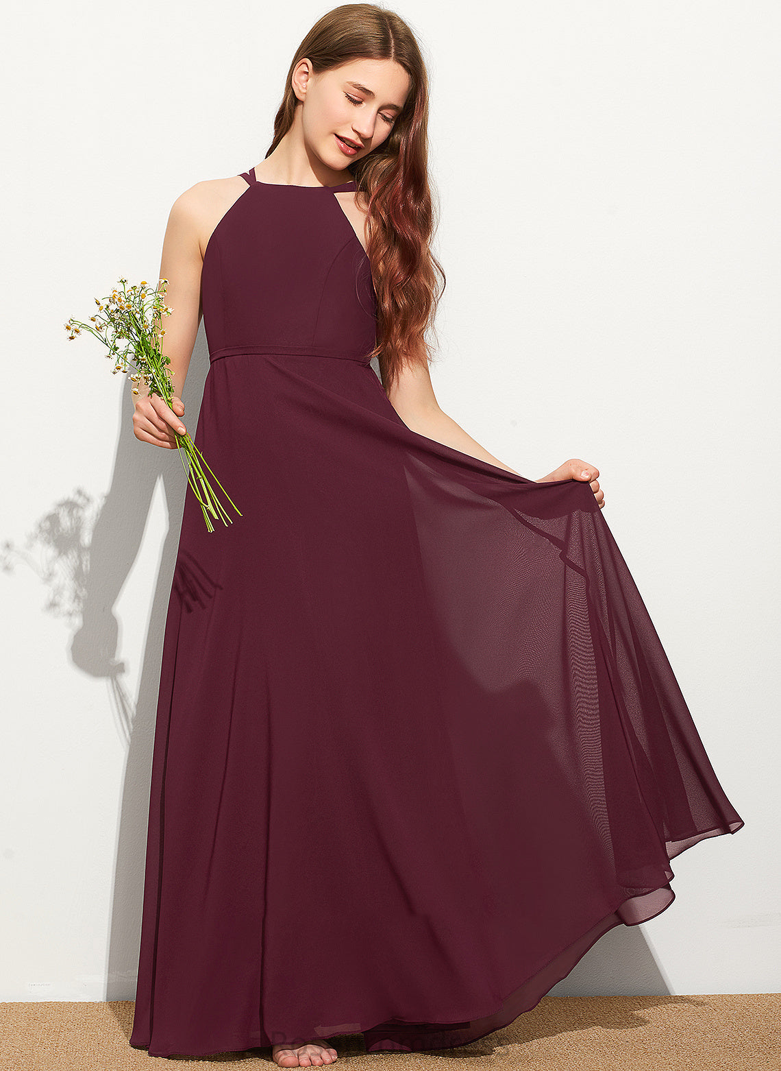 Neck Adalynn A-Line Scoop Chiffon Junior Bridesmaid Dresses Floor-Length