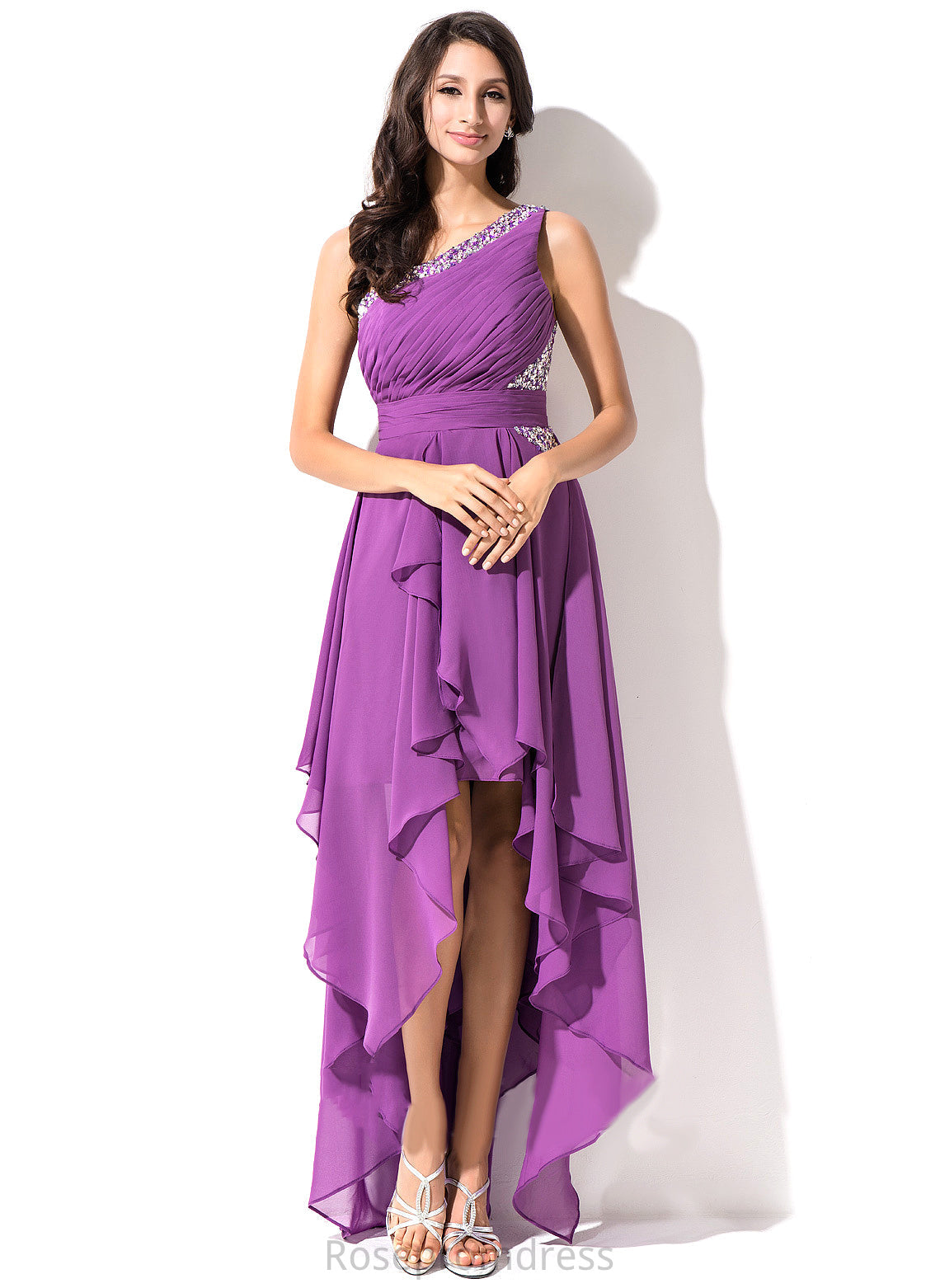 Homecoming Dresses One-Shoulder With Ruffle Anastasia A-Line Chiffon Sequins Dress Asymmetrical Homecoming Beading