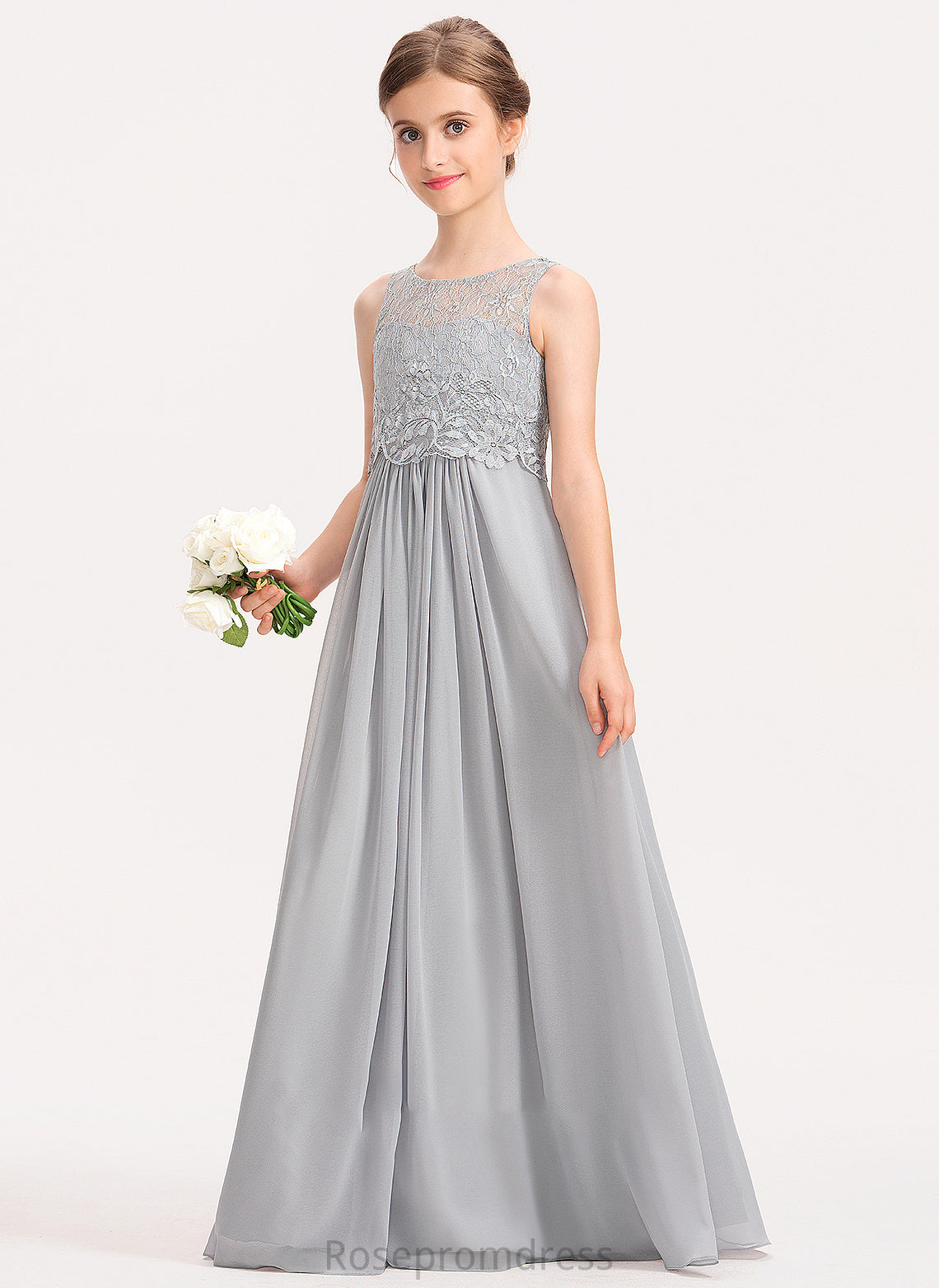 Natalya Lace Scoop Floor-Length Junior Bridesmaid Dresses Neck Chiffon A-Line